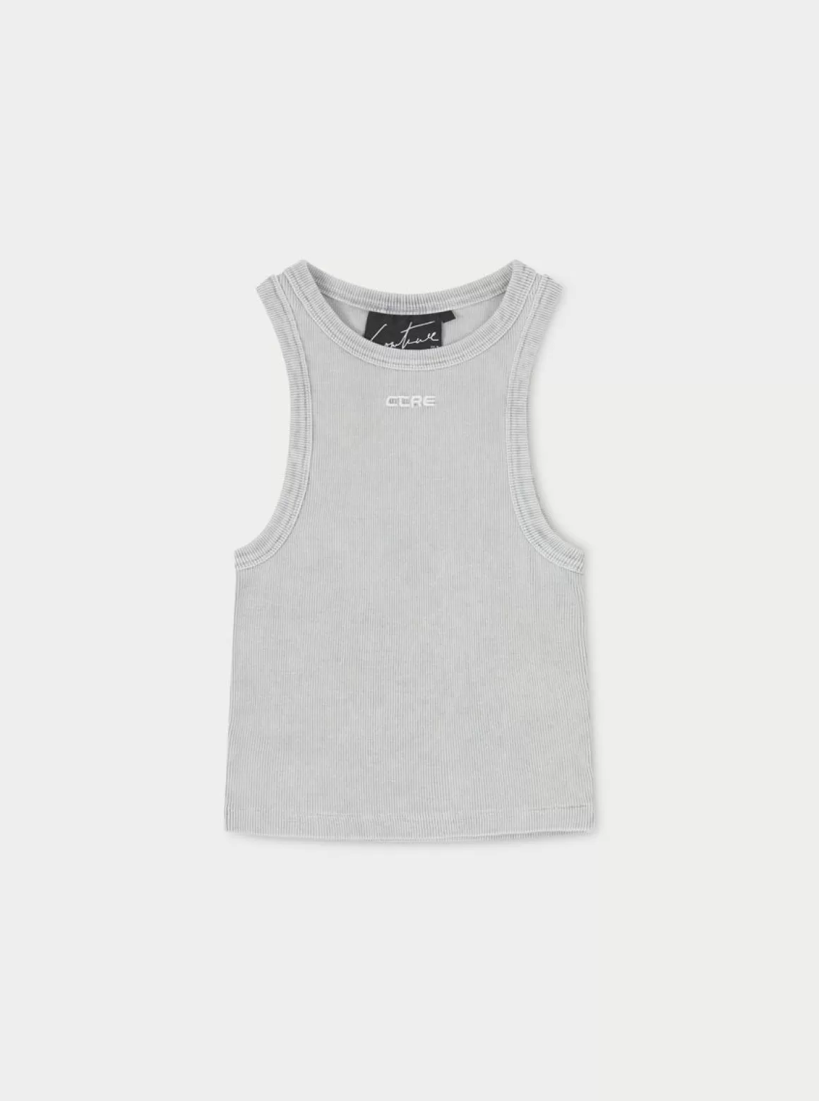 The Couture Club Tops>Acid Wash Ctre Rib Vest Top Grey