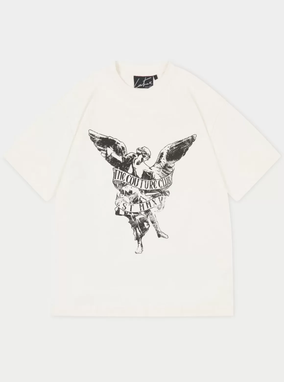 The Couture Club T-Shirts>Angel Script Oversized T-Shirt Offwhite