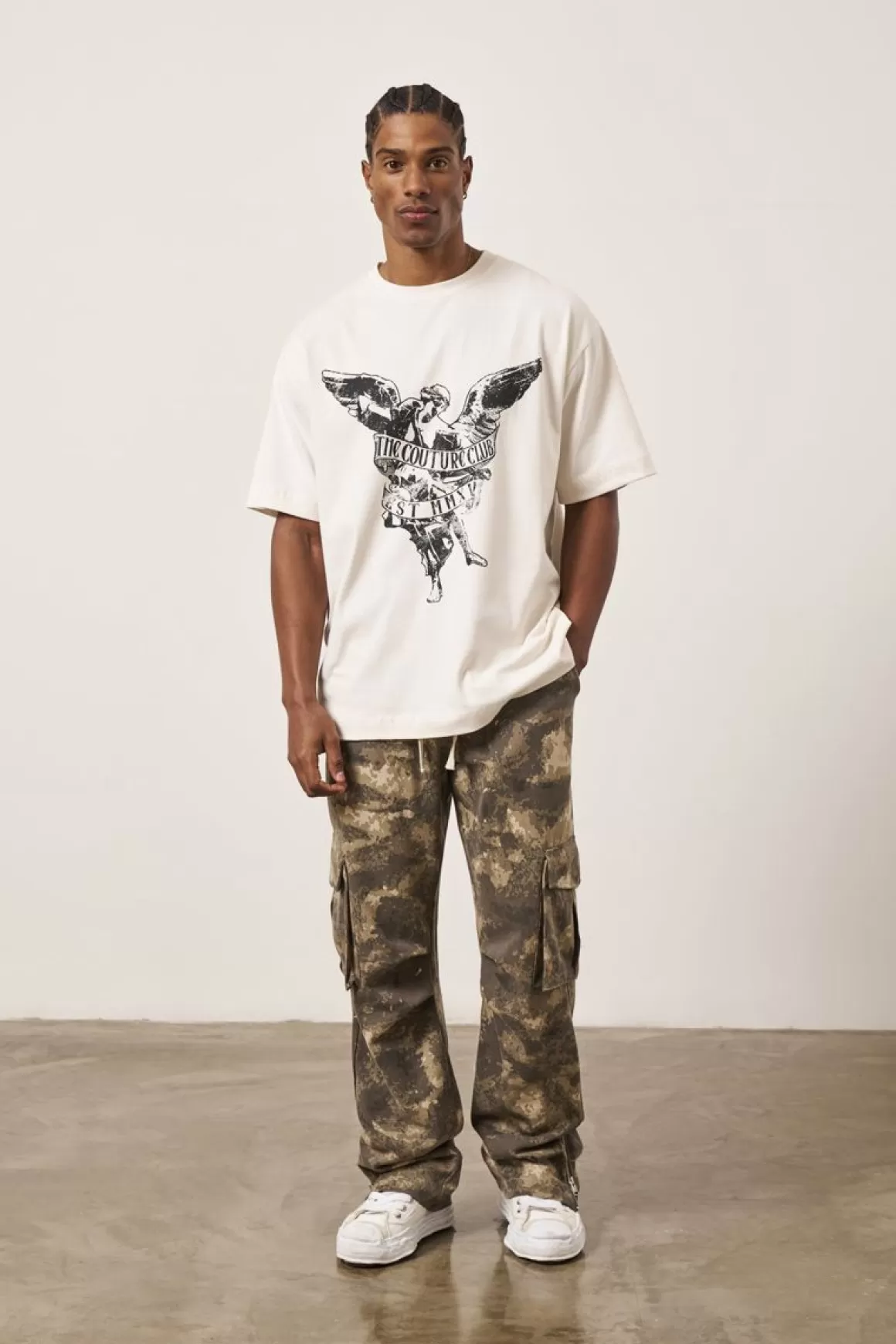 The Couture Club T-Shirts>Angel Script Oversized T-Shirt Offwhite