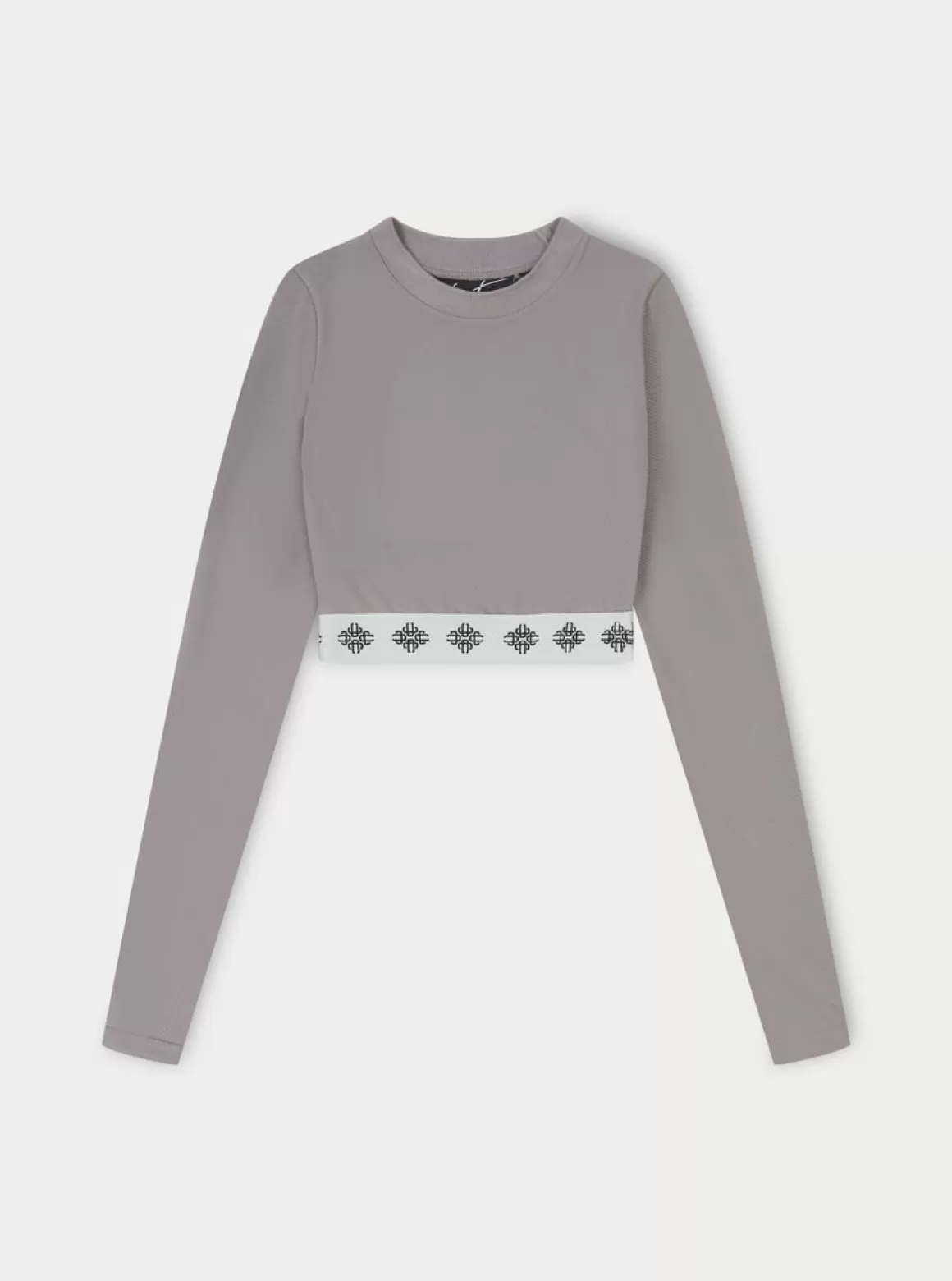 The Couture Club Tops>Branded Waistband Fitted Ribbed Top Grey