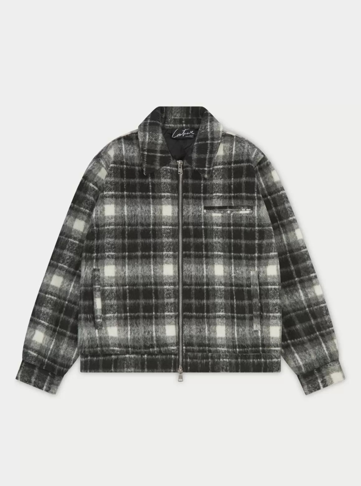 The Couture Club Coats & Jackets>Brushed Check Heavyweight Zip Through Shacket Black