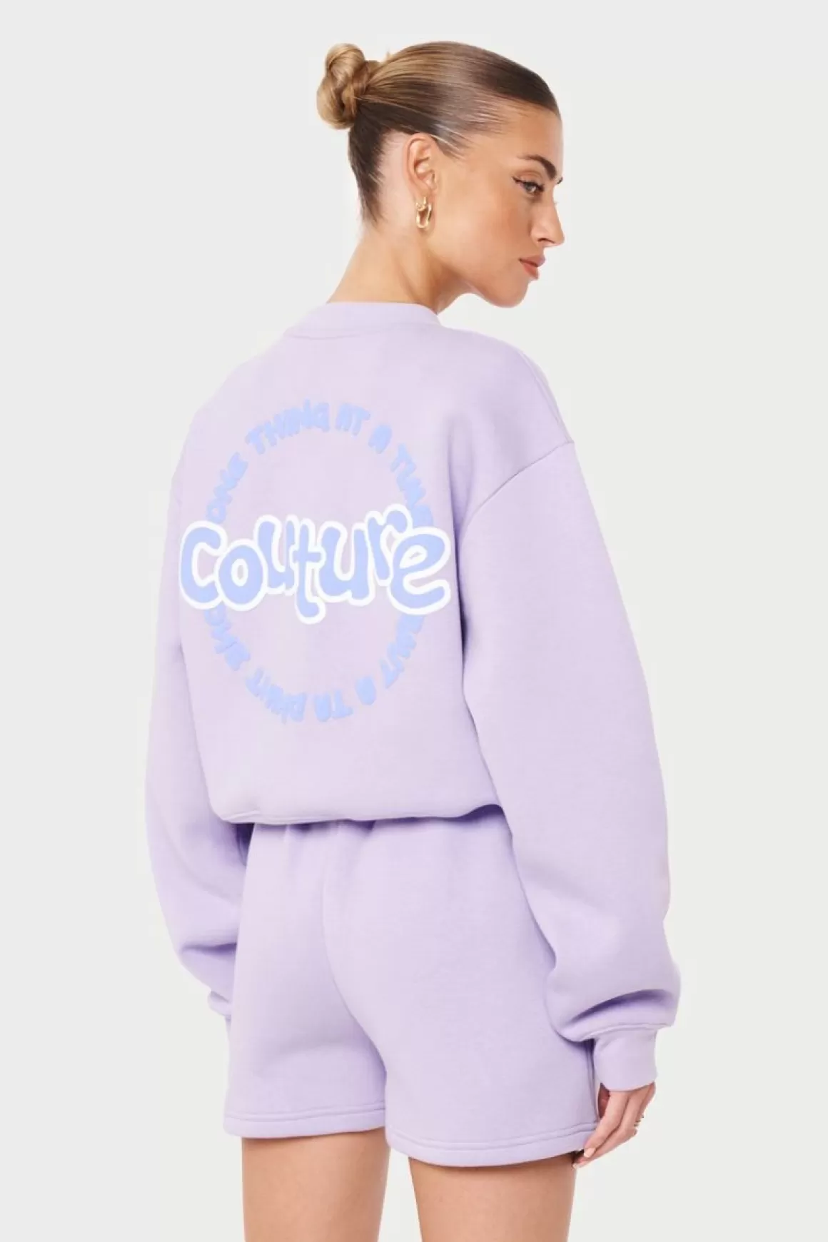 The Couture Club Sweatshirts>Bubble Slogan Oversize Crew Purple