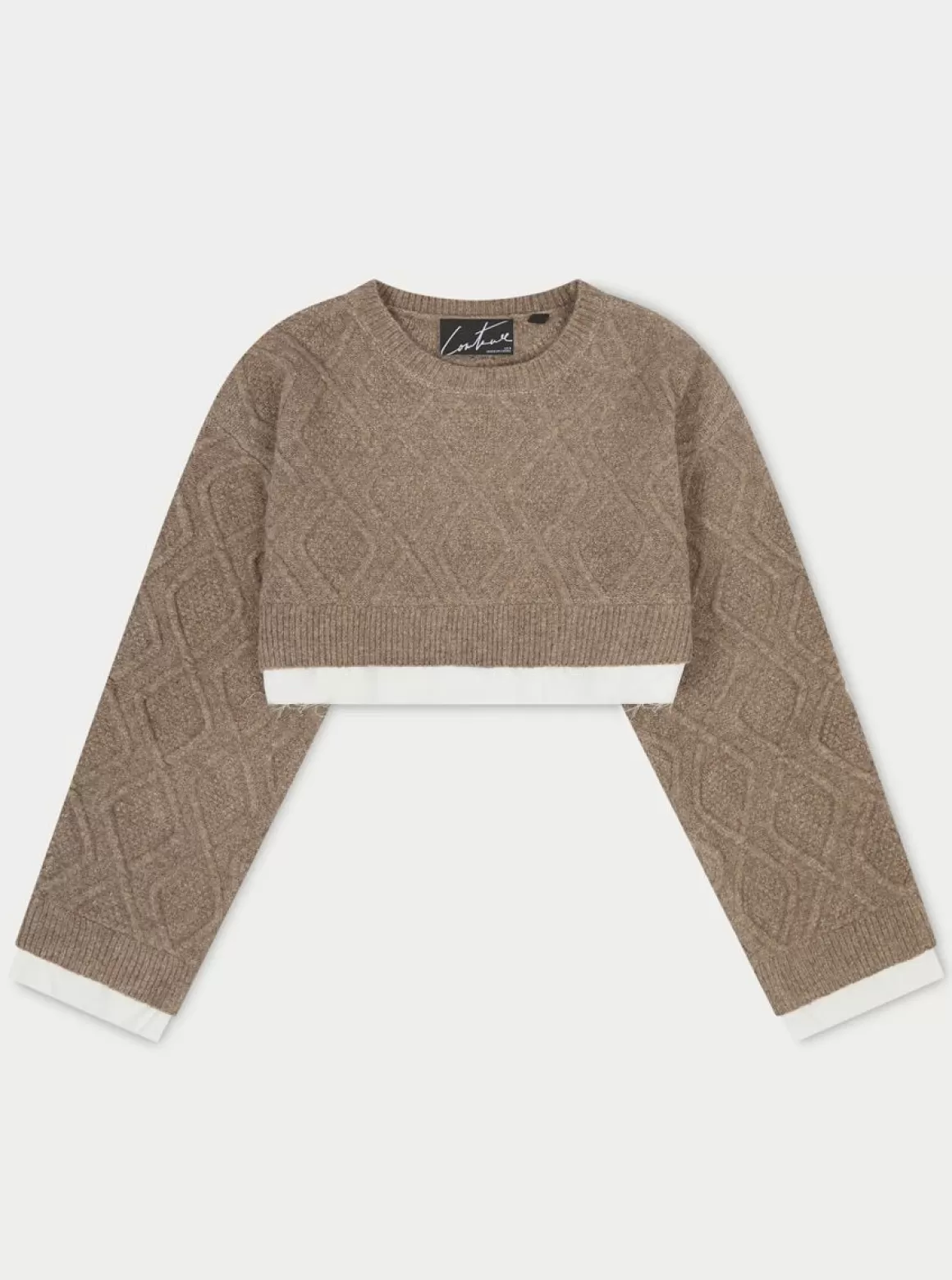 The Couture Club Sweatshirts>Cable Knitted Cropped Sweater Brown