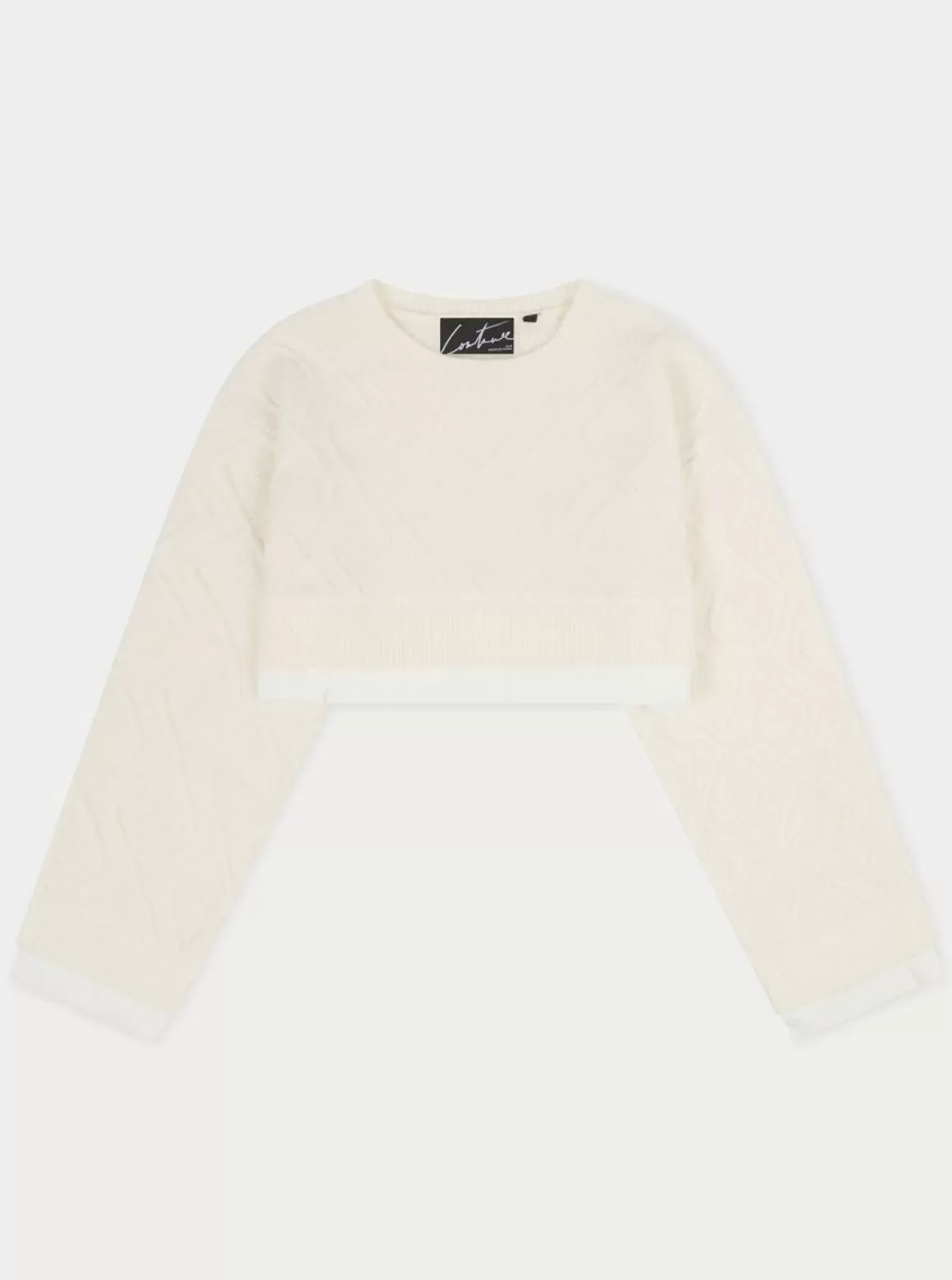 The Couture Club Sweatshirts>Cable Knitted Cropped Sweater Offwhite