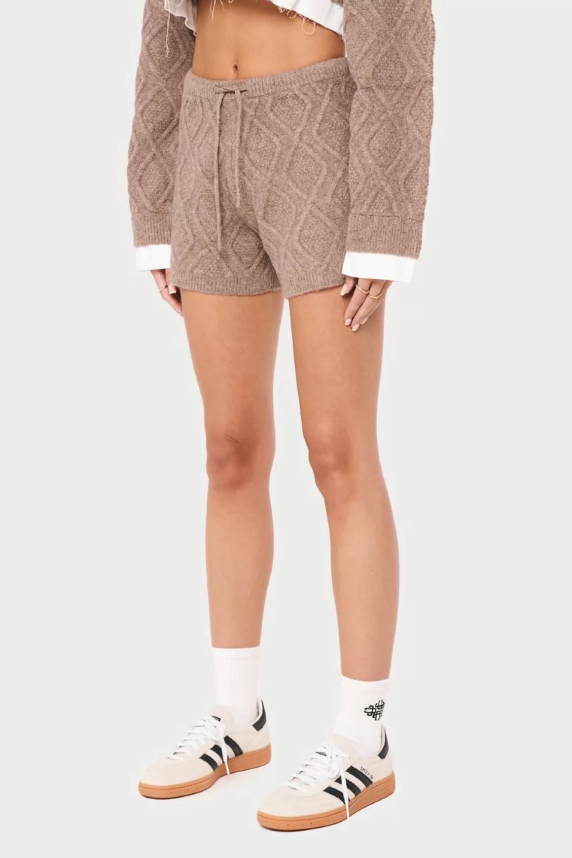 The Couture Club Shorts>Cable Knitted Shorts Brown