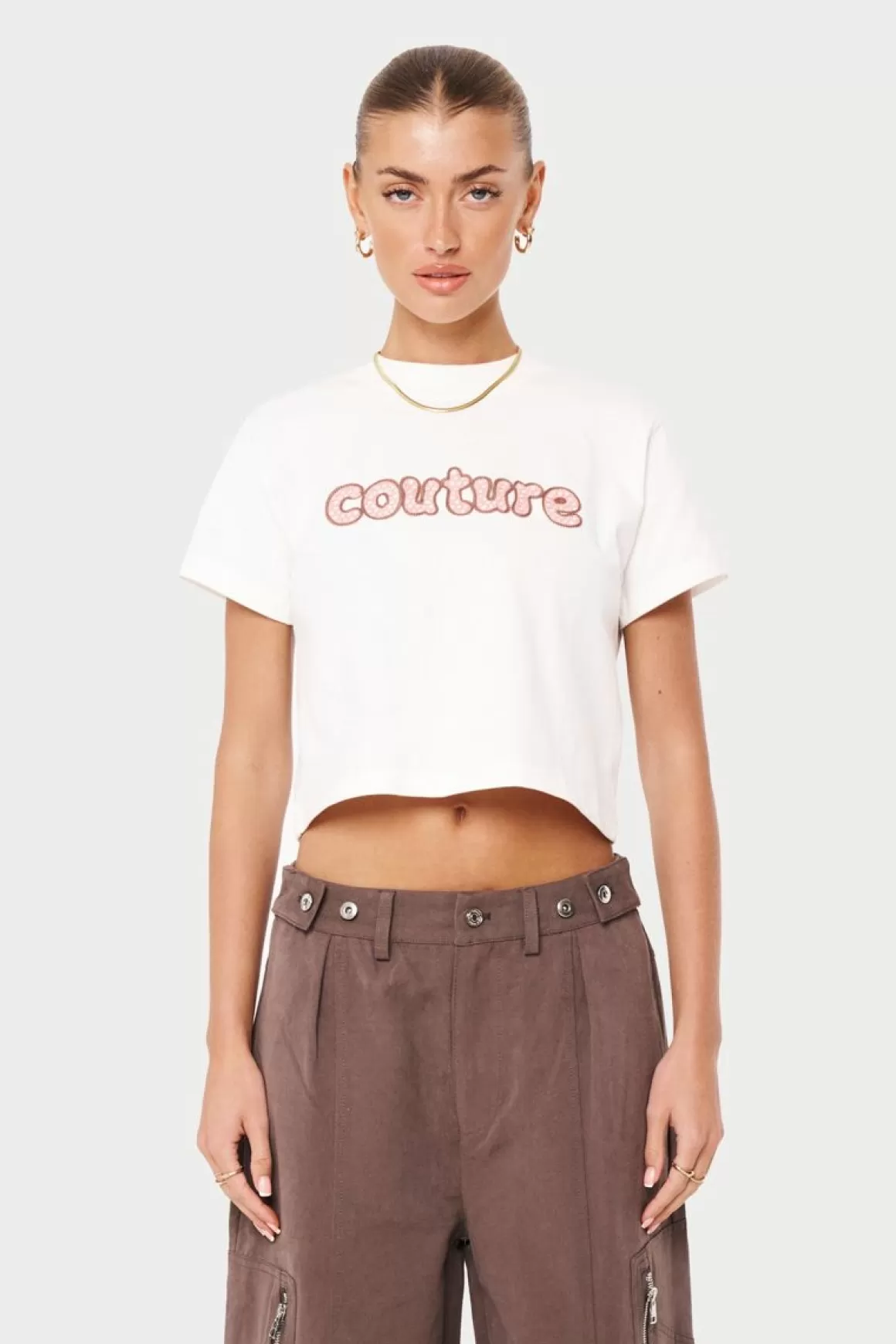 The Couture Club T-Shirts>Chain Stitch Cropped T-Shirt Offwhite