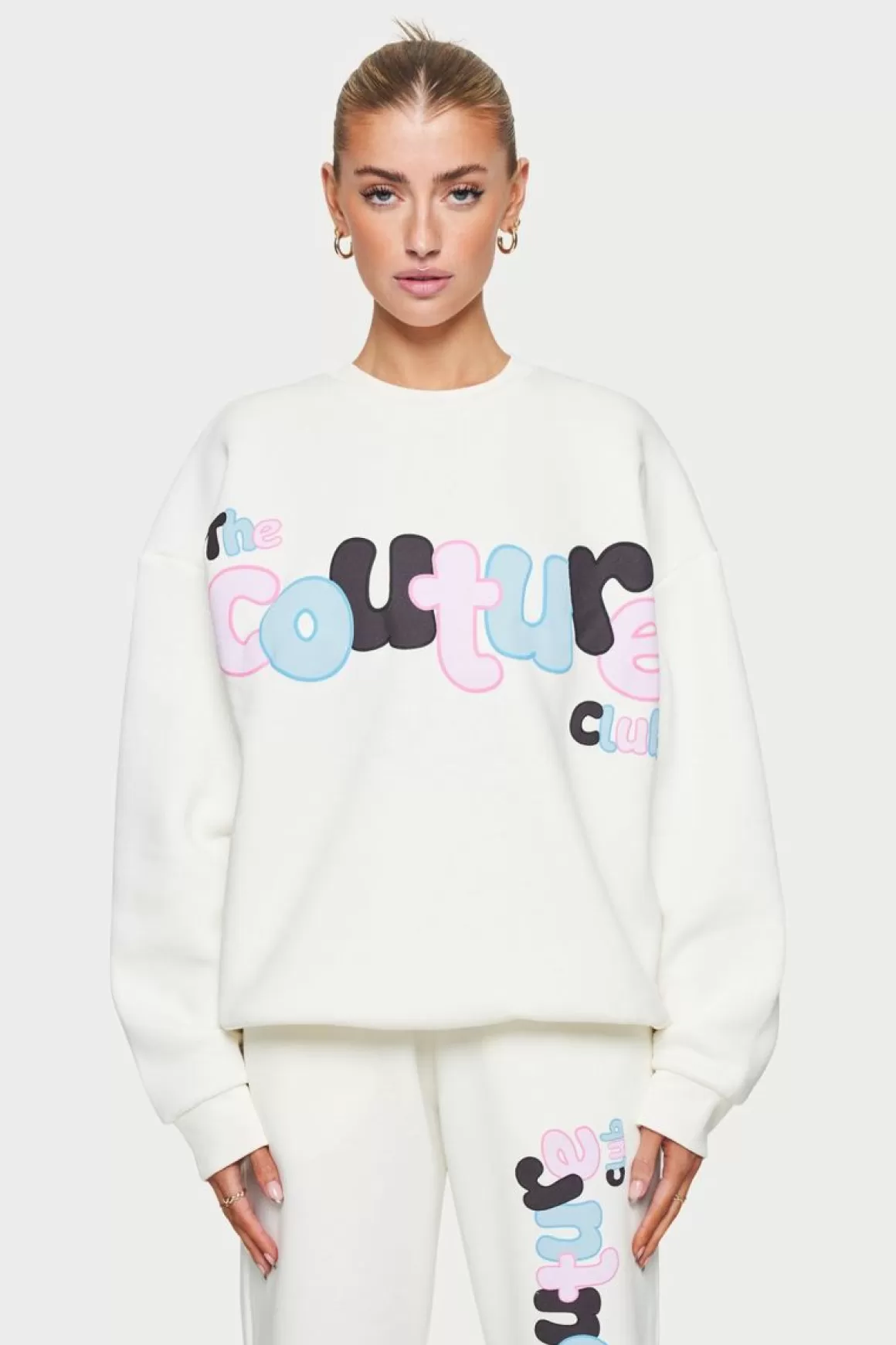 The Couture Club Tracksuits>Couture Bubble Oversized Sweatshirt Offwhite