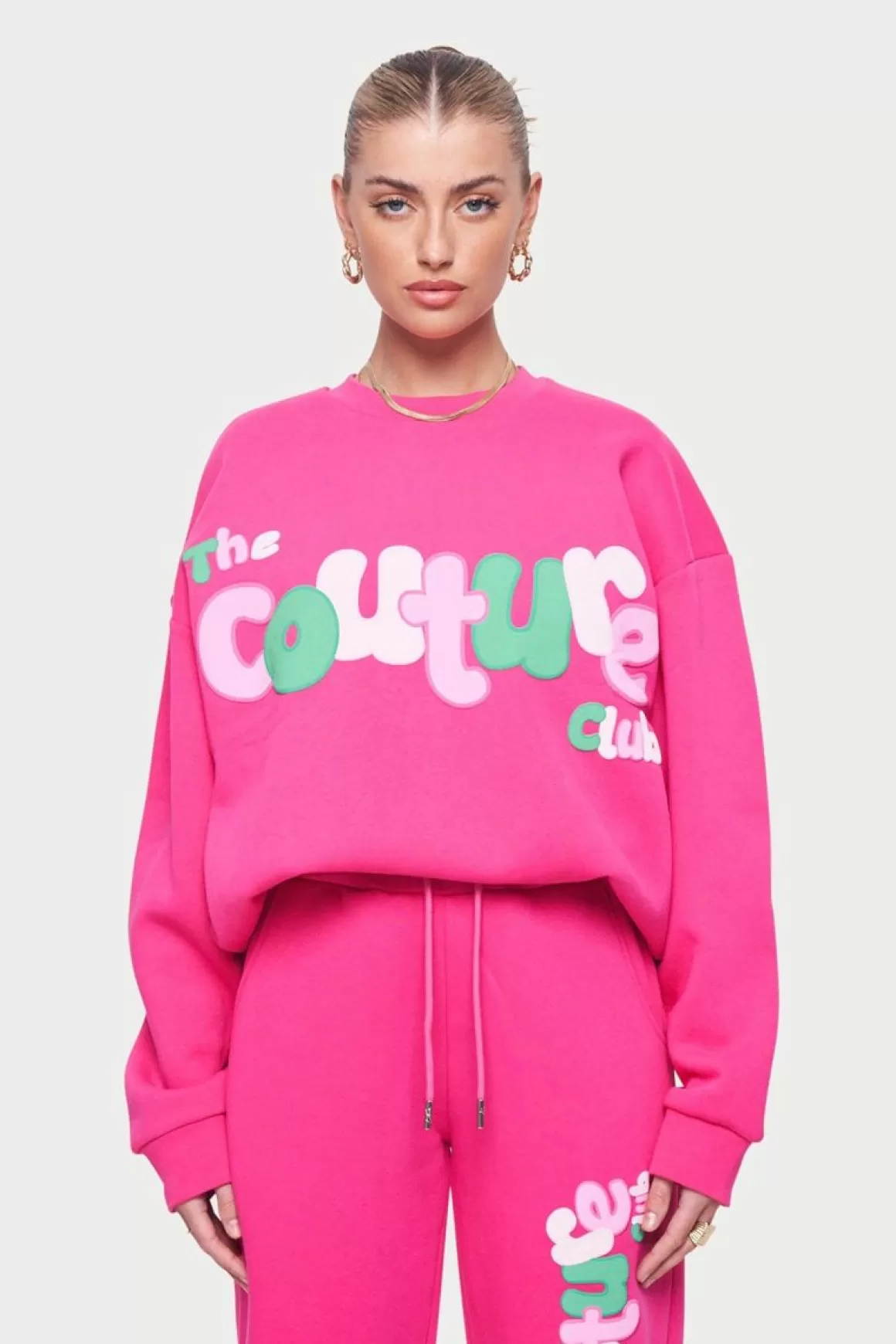 The Couture Club Tracksuits>Couture Bubble Oversized Sweatshirt Pink