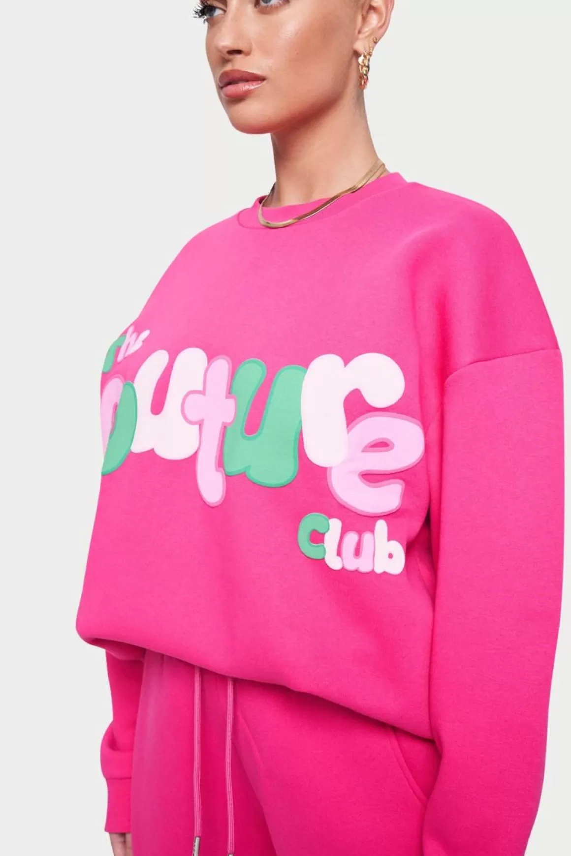 The Couture Club Tracksuits>Couture Bubble Oversized Sweatshirt Pink