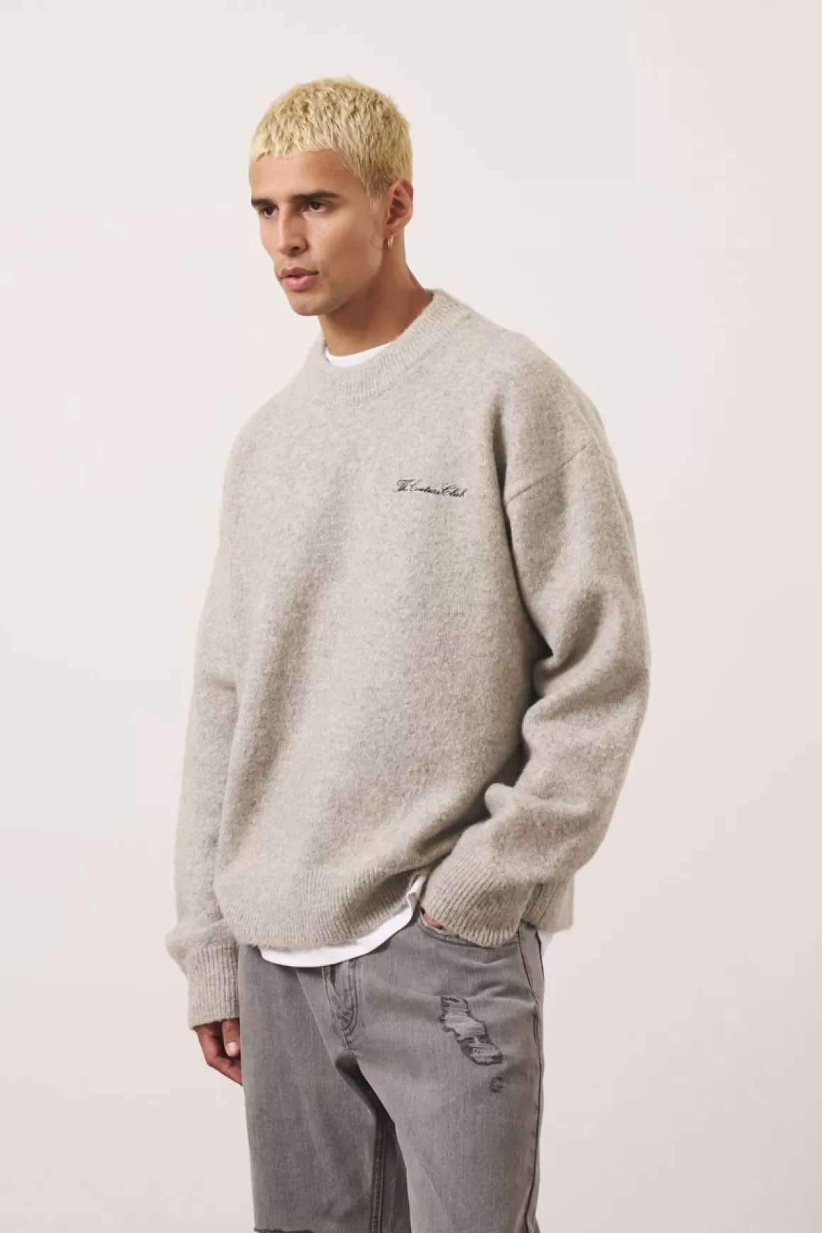 The Couture Club Sweatshirts>Couture Script Knitted Crew Grey