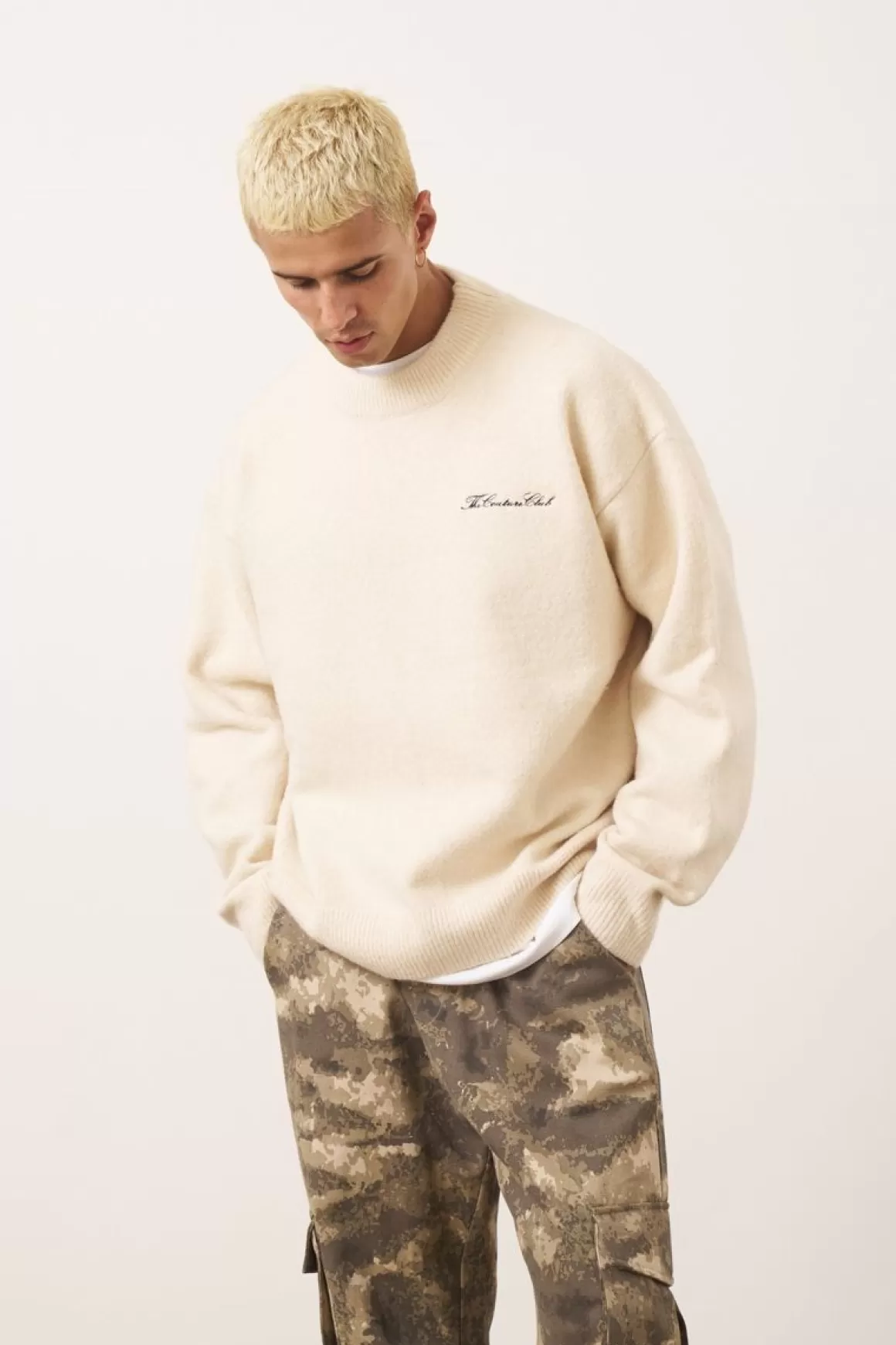 The Couture Club Sweatshirts>Couture Script Knitted Crew Offwhite