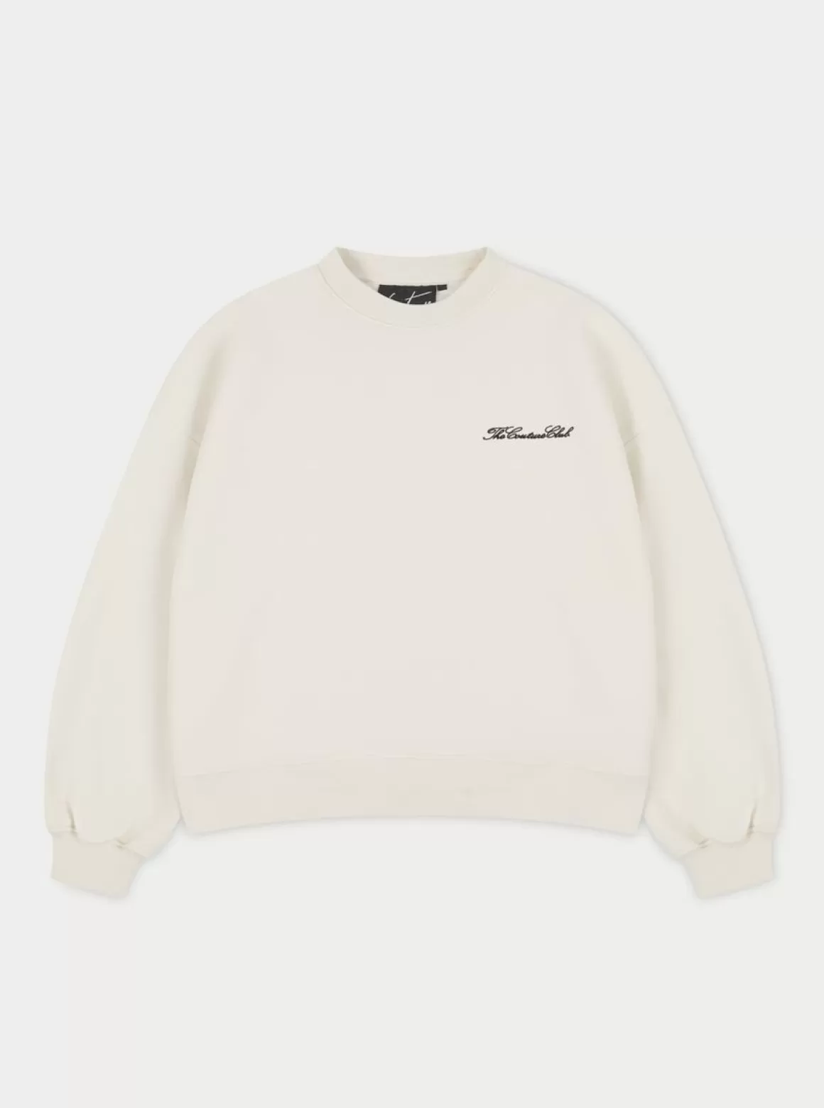 The Couture Club Sweatshirts>Couture Script Puff Sleeve Crew Offwhite