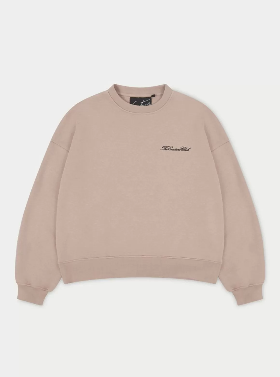 The Couture Club Sweatshirts>Couture Script Puff Sleeve Crew Beige