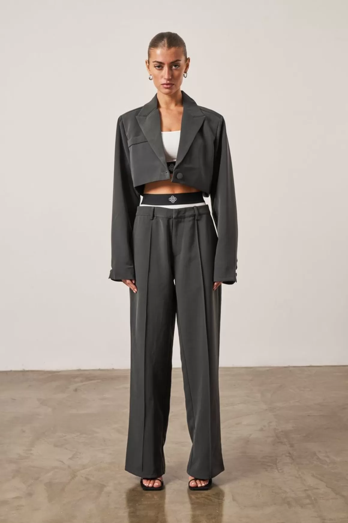 The Couture Club Co Ords & Sets>Cropped Tailored Blazer Charcoal