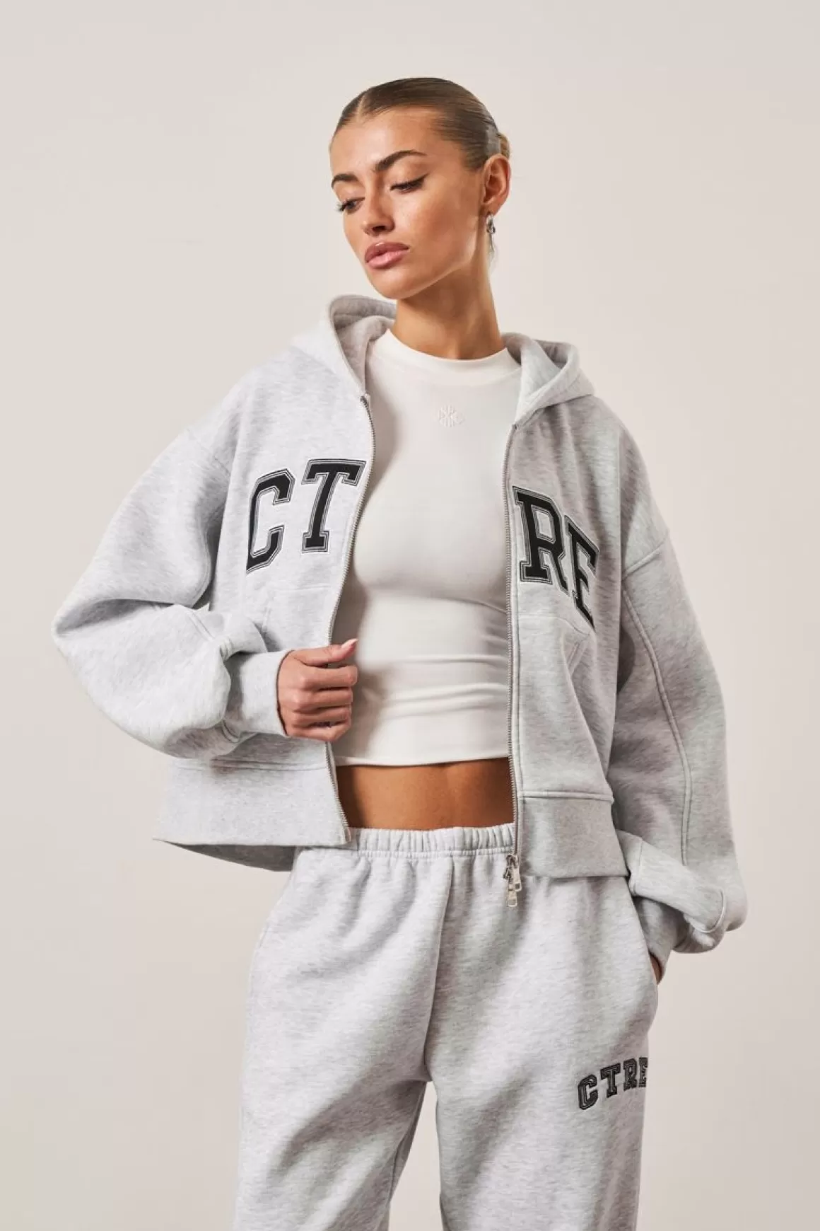 The Couture Club Hoodies>Ctre Cropped Zip Through Hoodie Greymarl