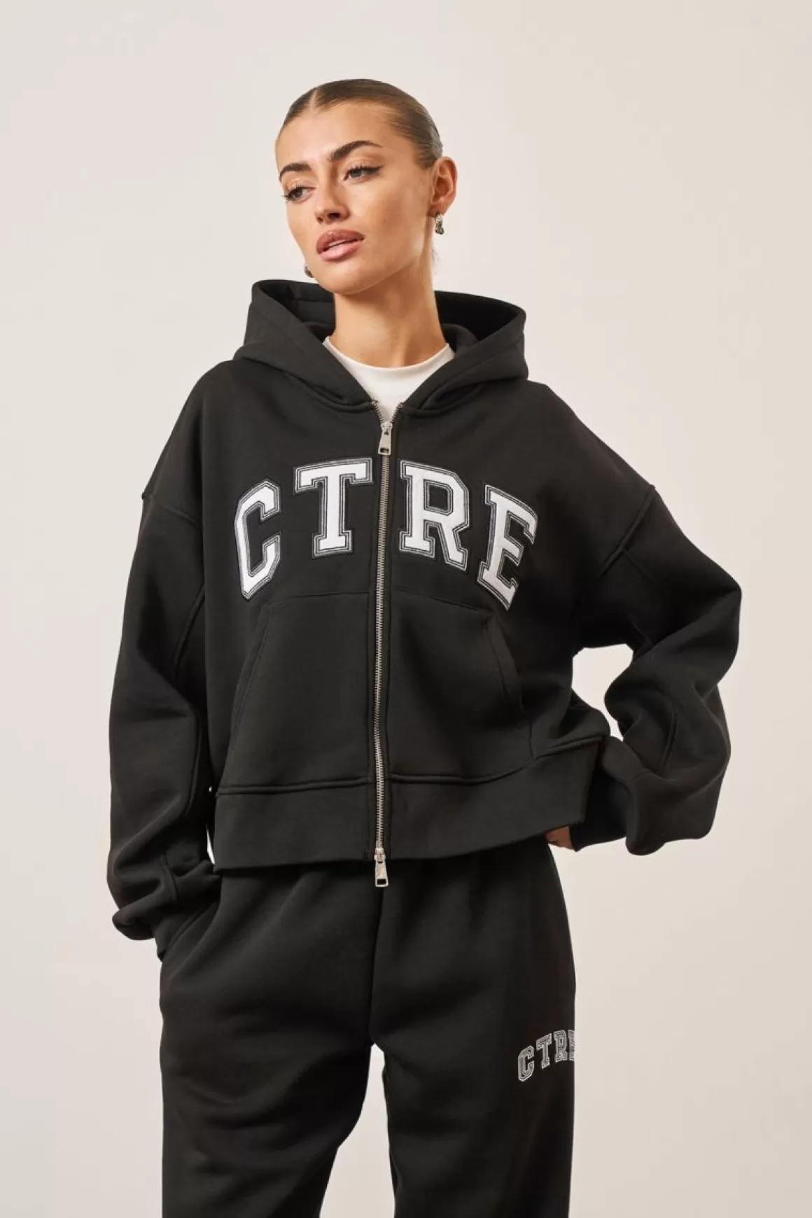 The Couture Club Tracksuits>Ctre Cropped Zip Through Hoodie Black