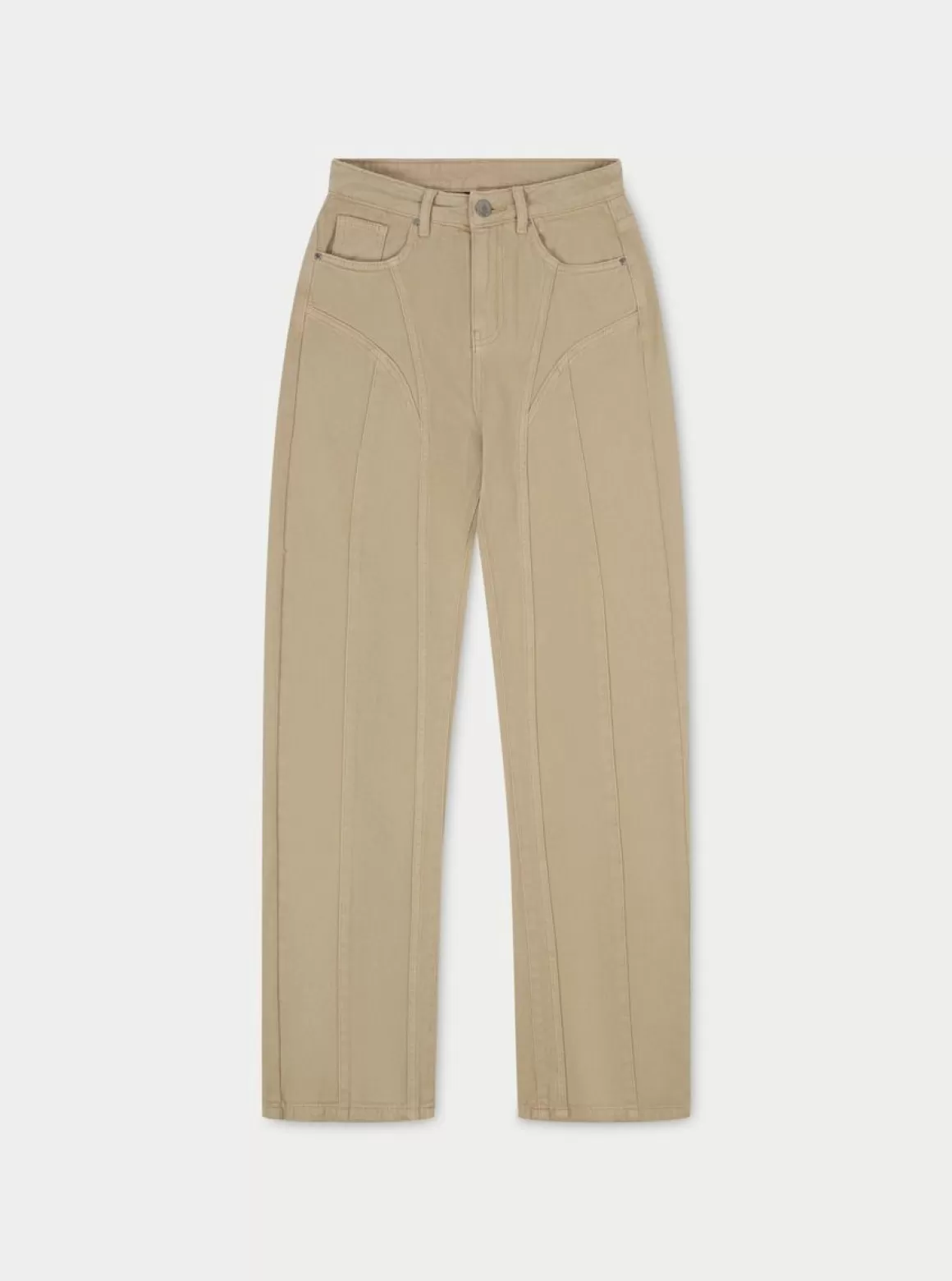 The Couture Club Jeans>Curved Seam Detail Denim Jeans Beige