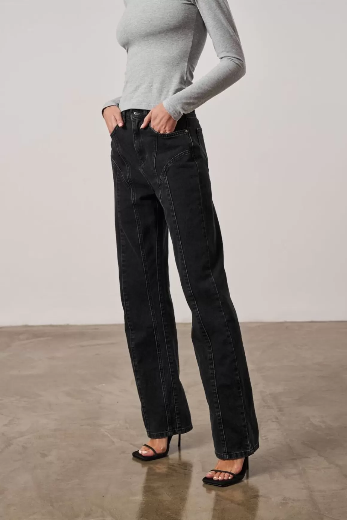 The Couture Club Jeans>Curved Seam Detail Denim Jeans Black