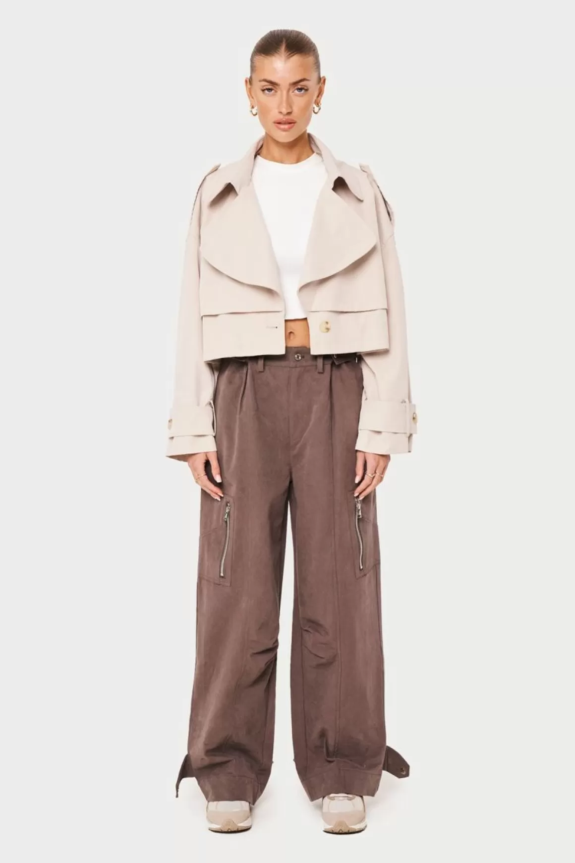 The Couture Club Coats & Jackets>Double Layer Cropped Trench Coat Beige