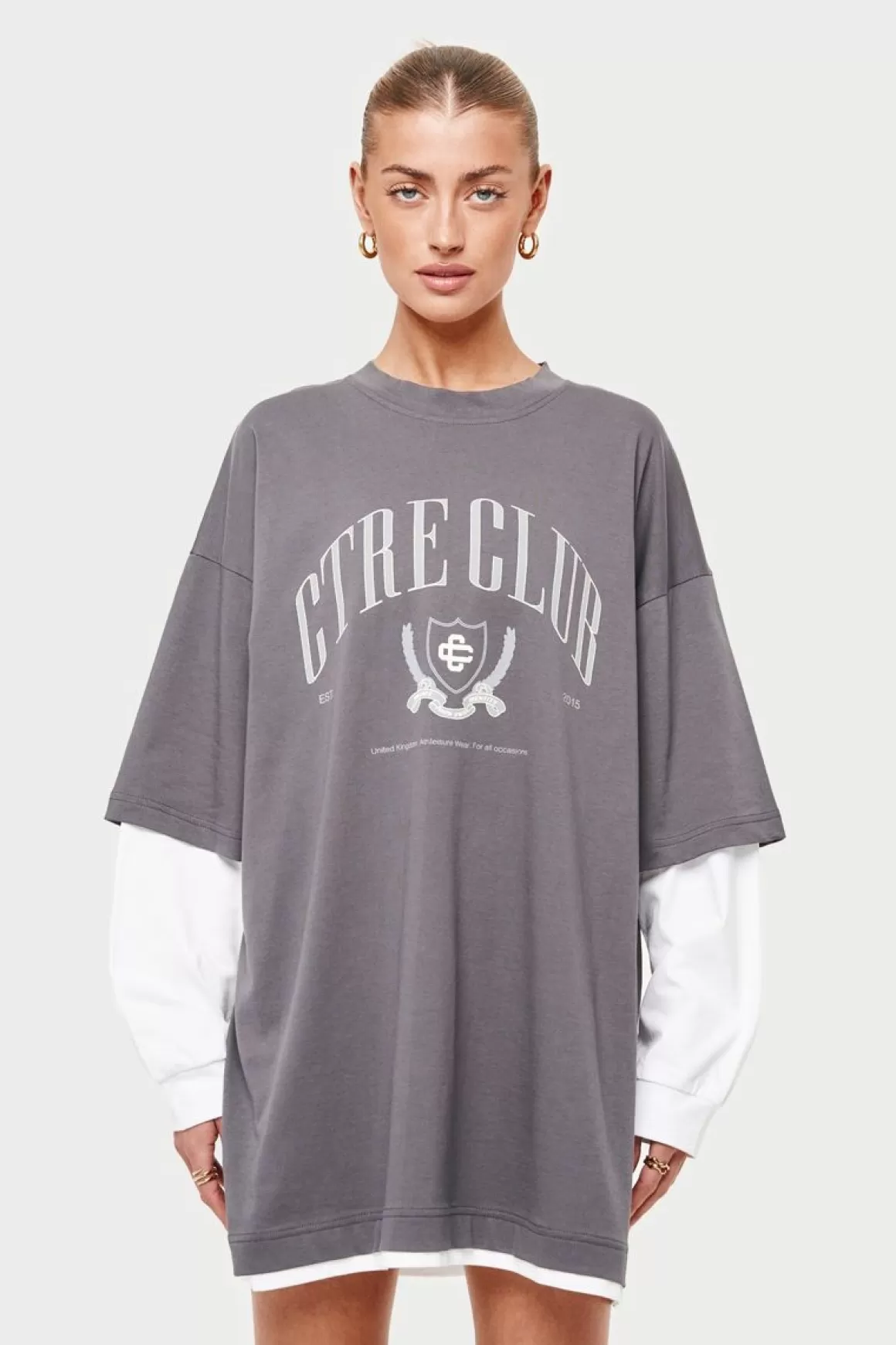 The Couture Club T-Shirts>Emblem Crest Double Layered T-Shirt Charcoal