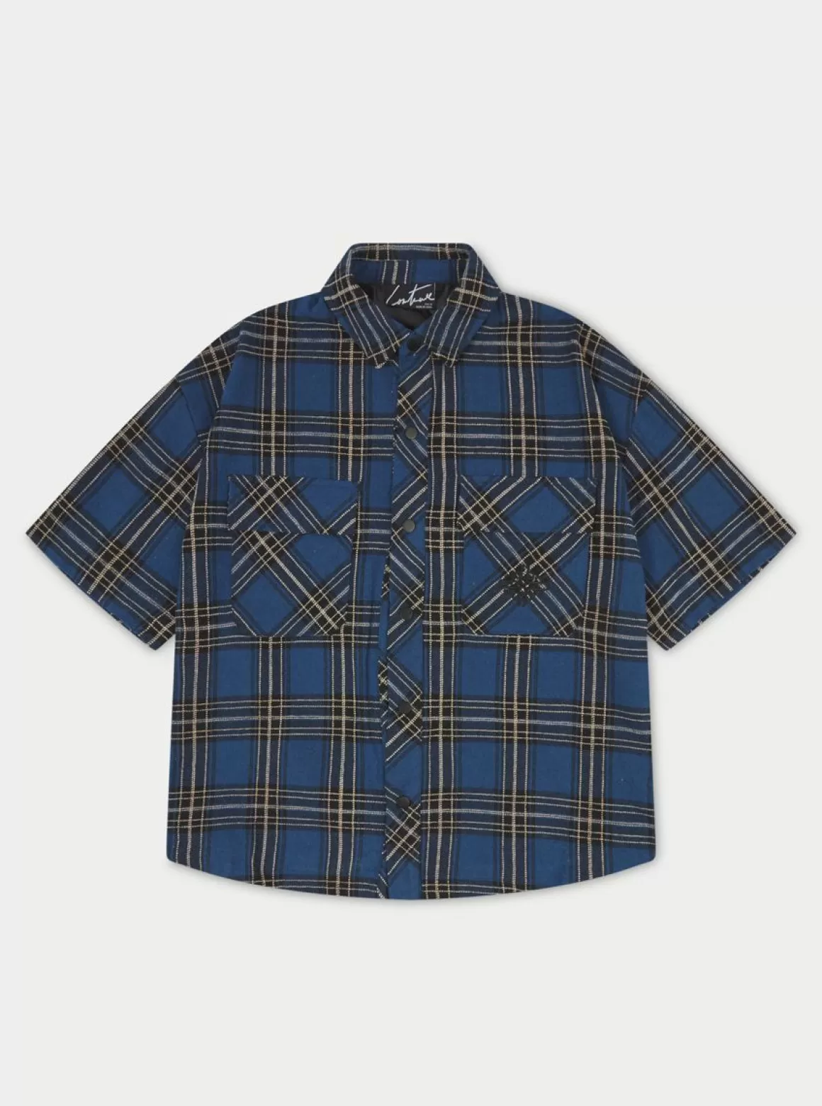 The Couture Club Shirts>Emblem Flannel Overshirt Blue