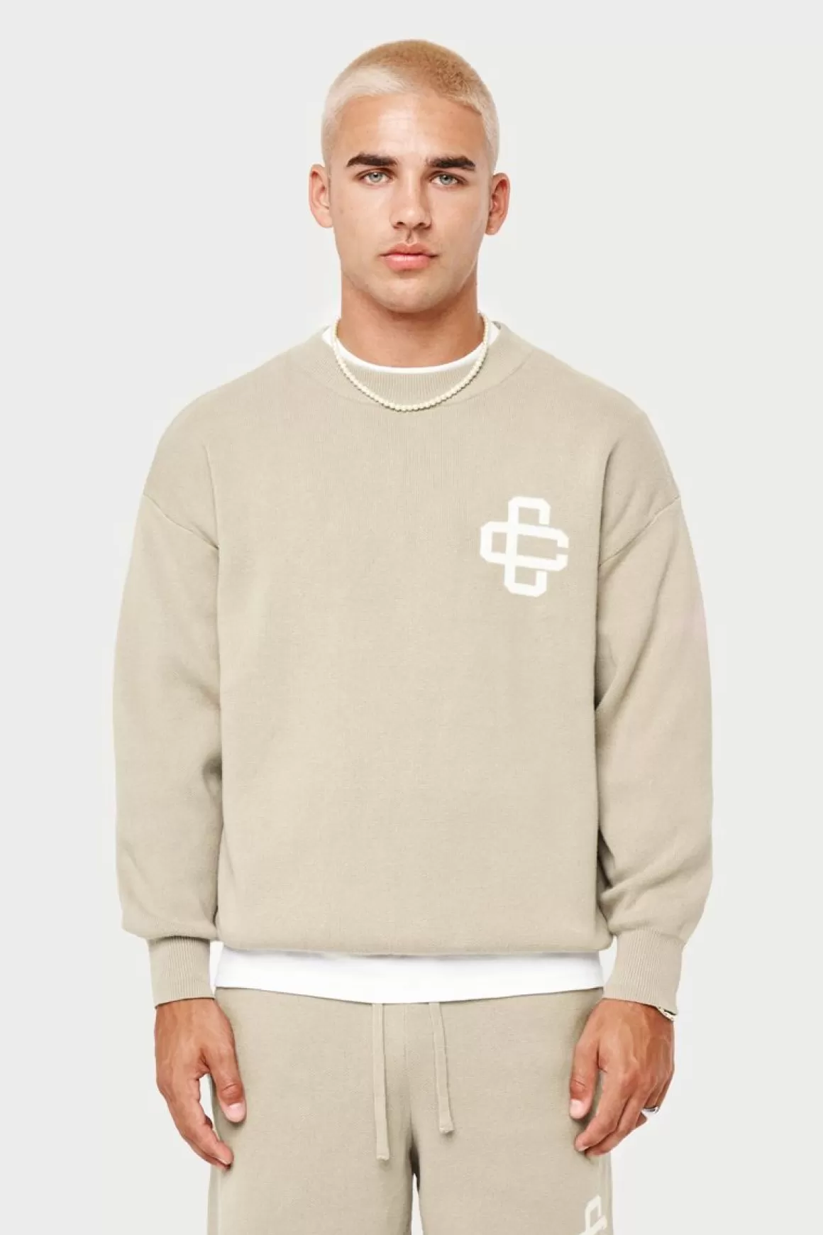 The Couture Club Sweatshirts>Emblem Knitted Crew Beige