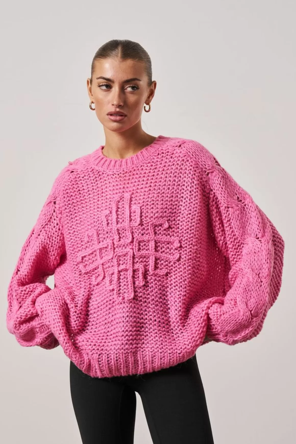 The Couture Club Knitwear>Emblem Oversized Knit Jumper Pink