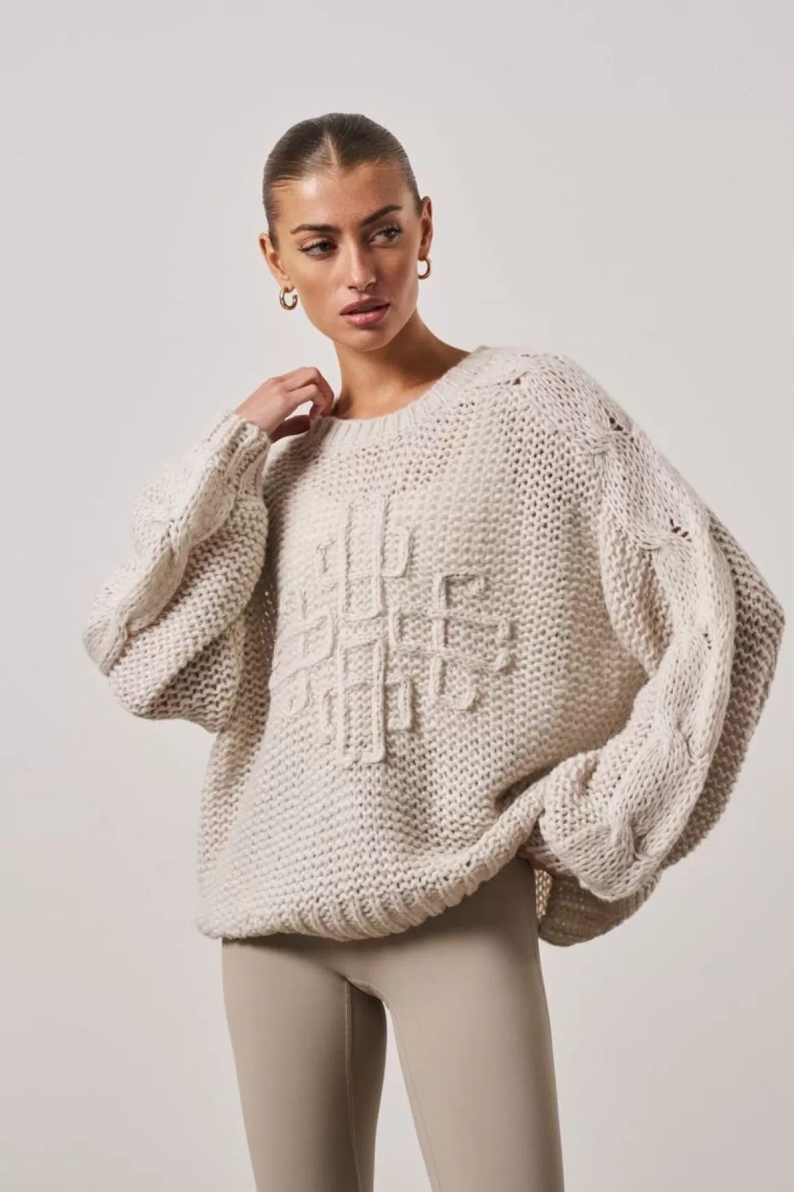 The Couture Club Knitwear>Emblem Oversized Knit Jumper Stone