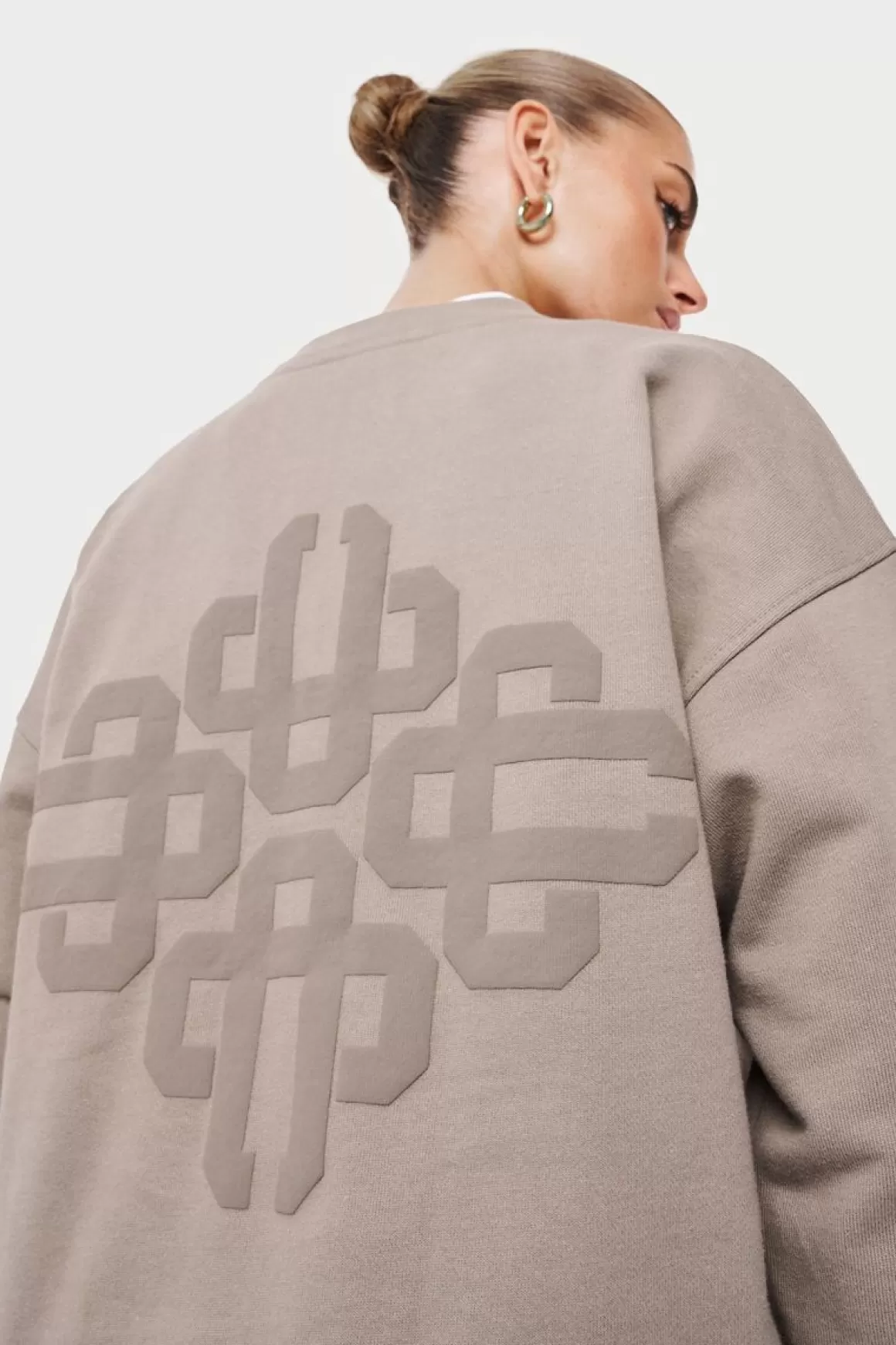 The Couture Club Sweatshirts>Emblem Oversized Sweatshirt Beige