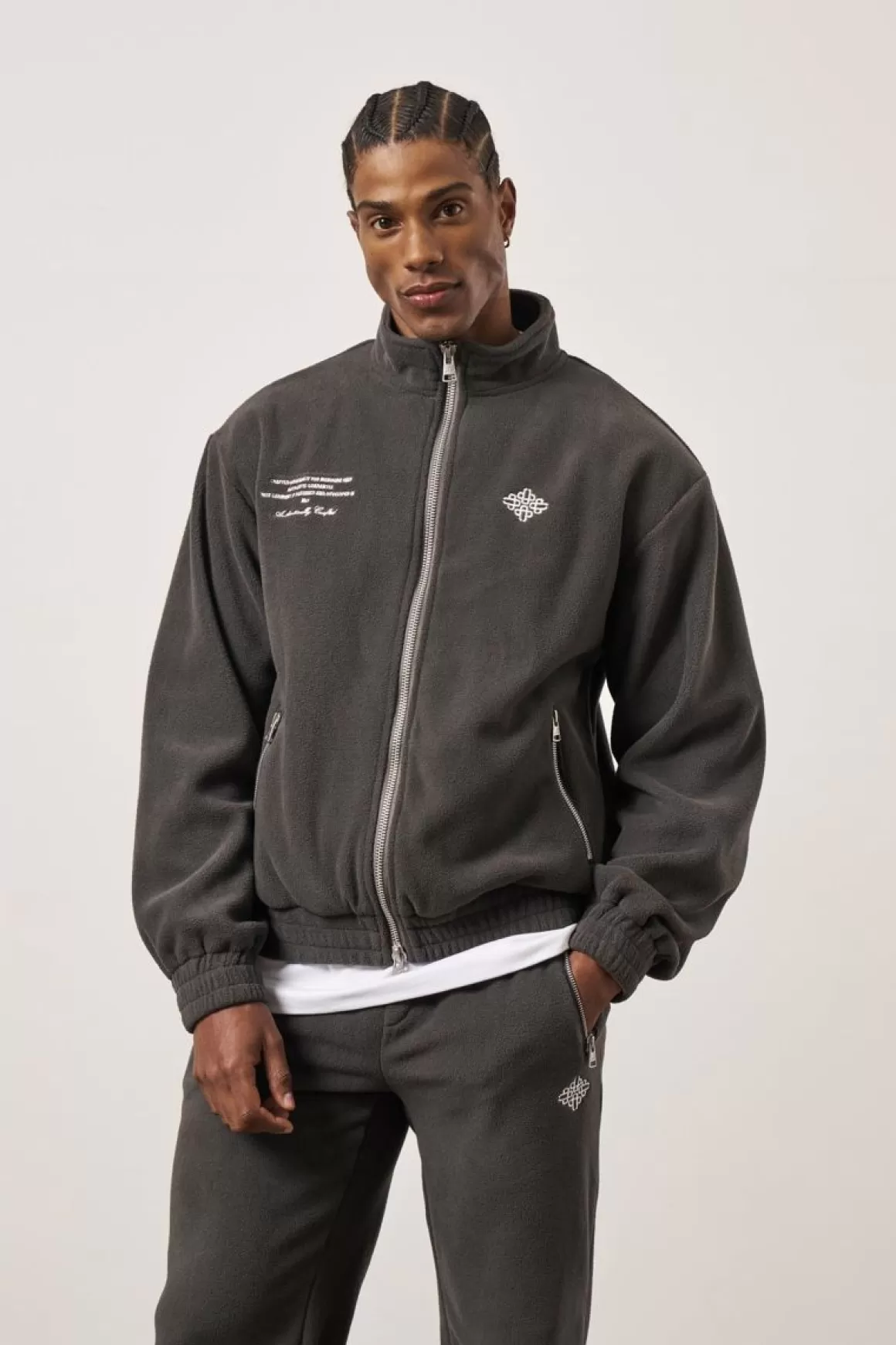 The Couture Club Tracksuits>Emblem Polar Fleece Zip Through Jacket Charcoal