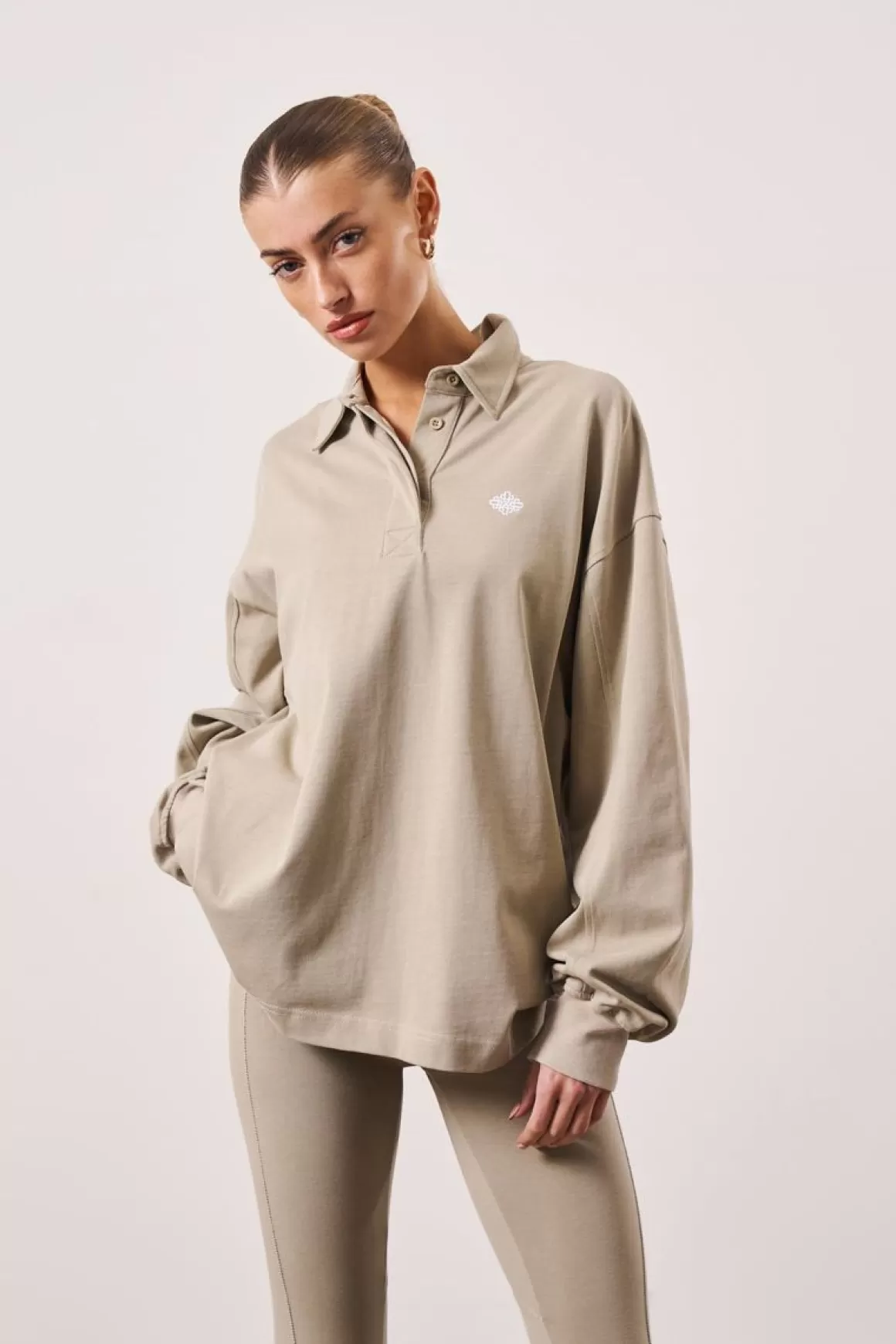 The Couture Club Tops>Emblem Polo Shirt Beige