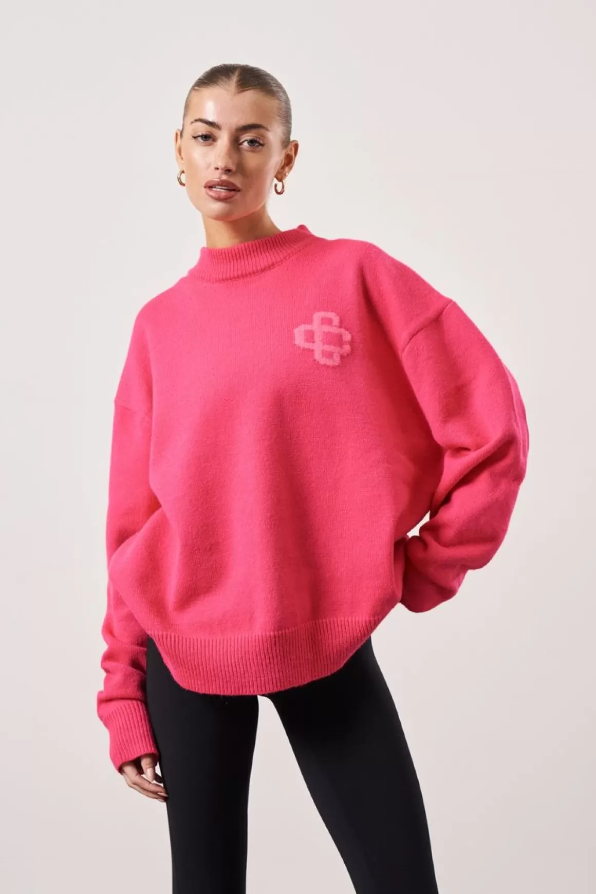 The Couture Club Sweatshirts>Fluffy Emblem Knitted Sweatshirt Pink