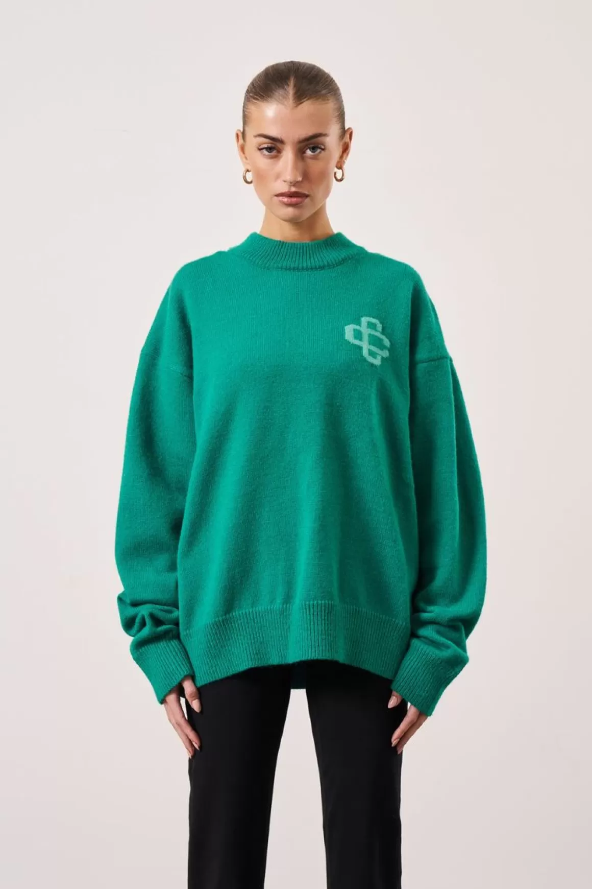 The Couture Club Knitwear>Fluffy Emblem Knitted Sweatshirt Green