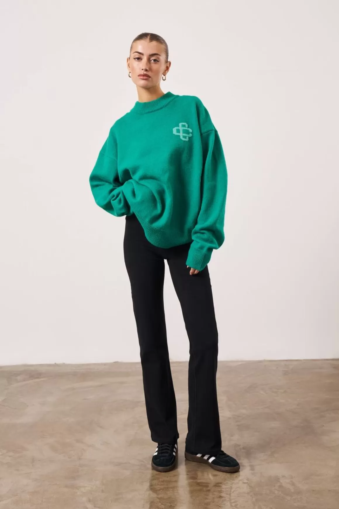 The Couture Club Knitwear>Fluffy Emblem Knitted Sweatshirt Green