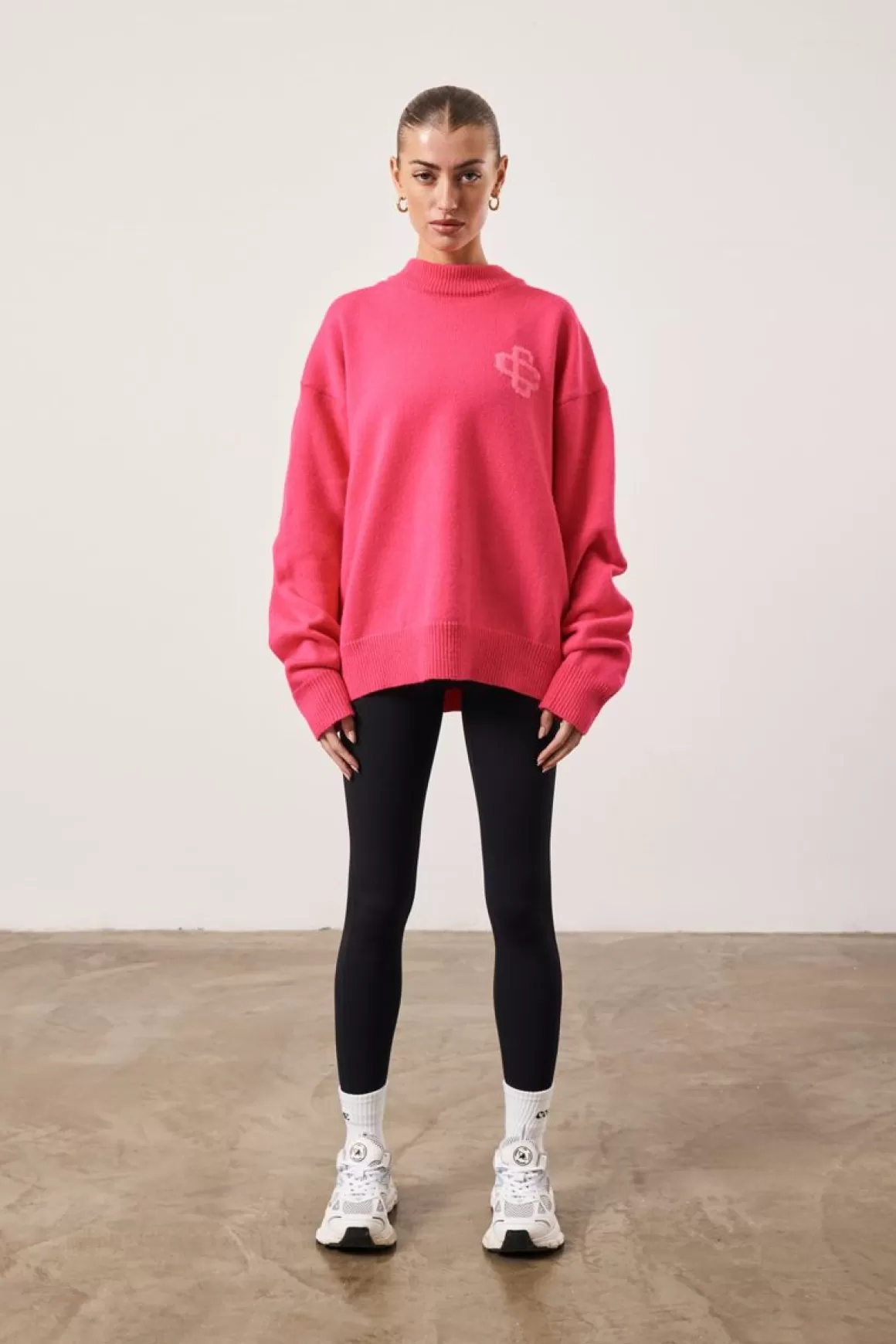 The Couture Club Knitwear>Fluffy Emblem Knitted Sweatshirt Pink