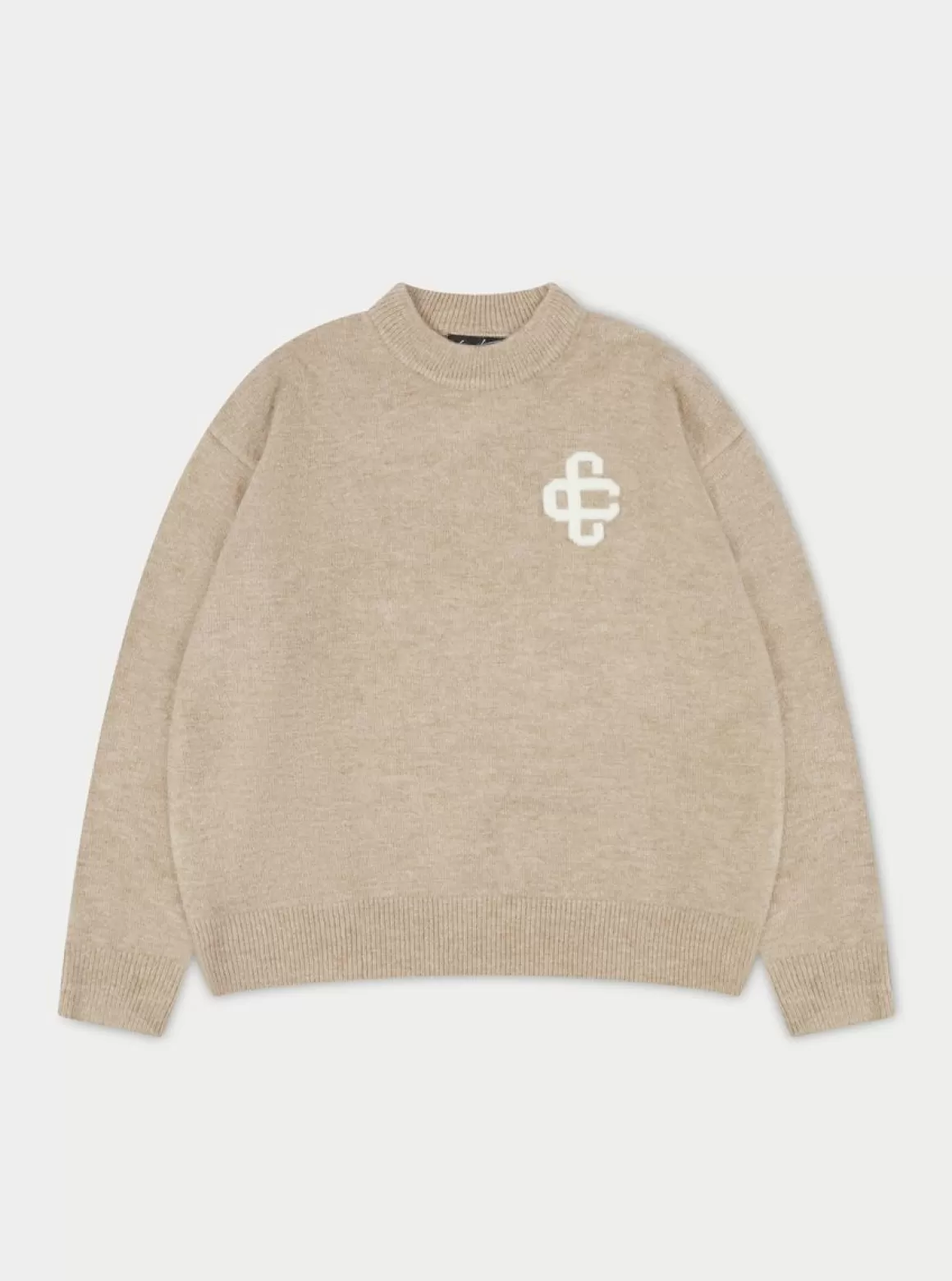 The Couture Club Co Ords & Sets>Fluffy Knit Emblem Crew Beige