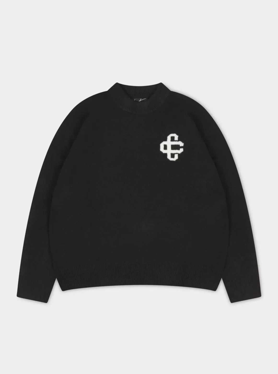 The Couture Club Sweatshirts>Fluffy Knit Emblem Crew Black