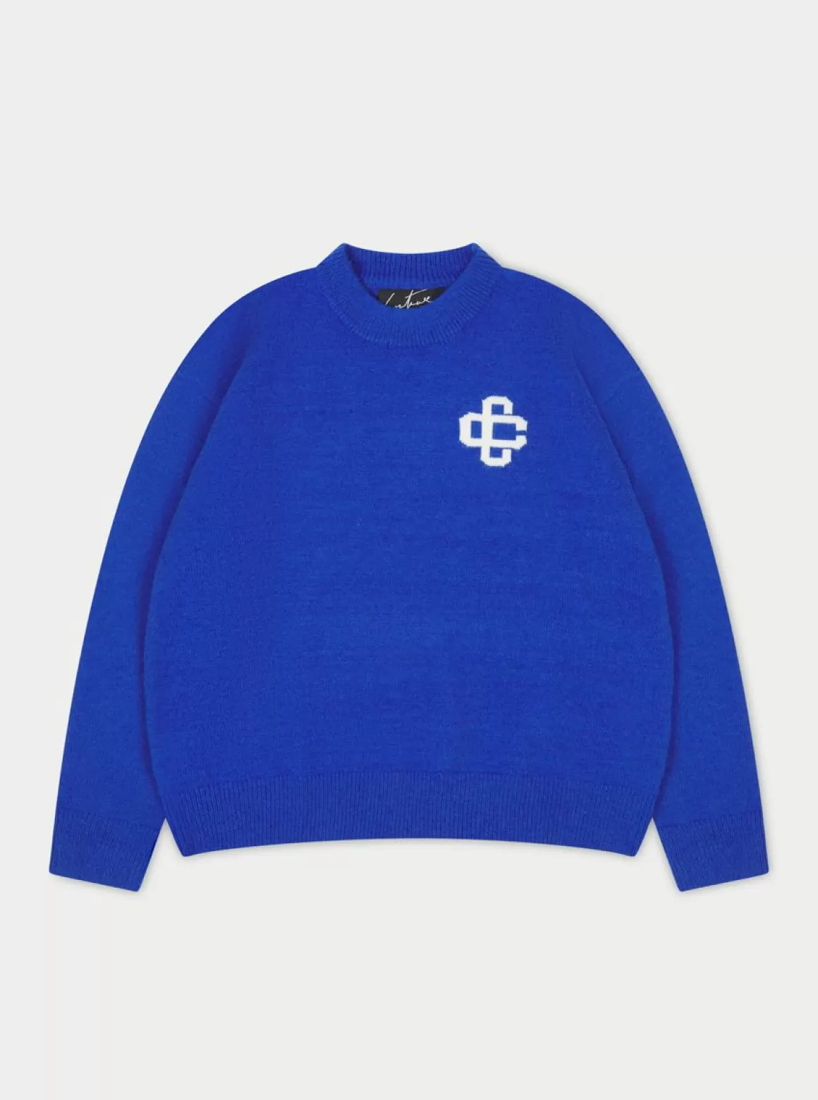 The Couture Club Sweatshirts>Fluffy Knit Emblem Crew Cobalt