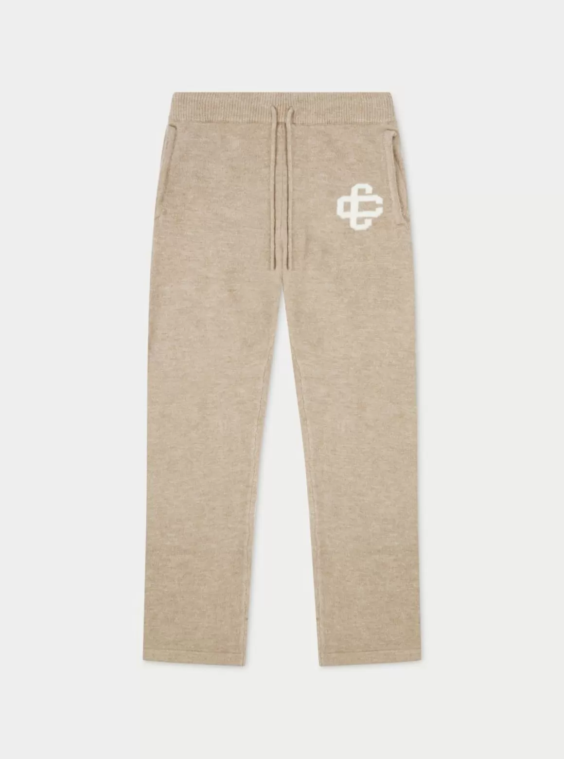 The Couture Club Joggers>Fluffy Knit Emblem Joggers Beige