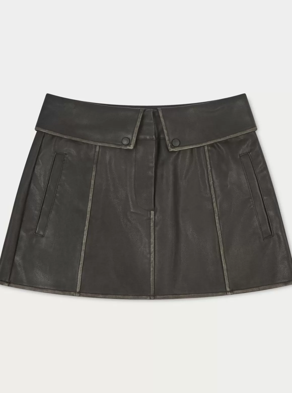 The Couture Club Skirts>Fold Over Waistband Faux Leather Mini Skirt Black