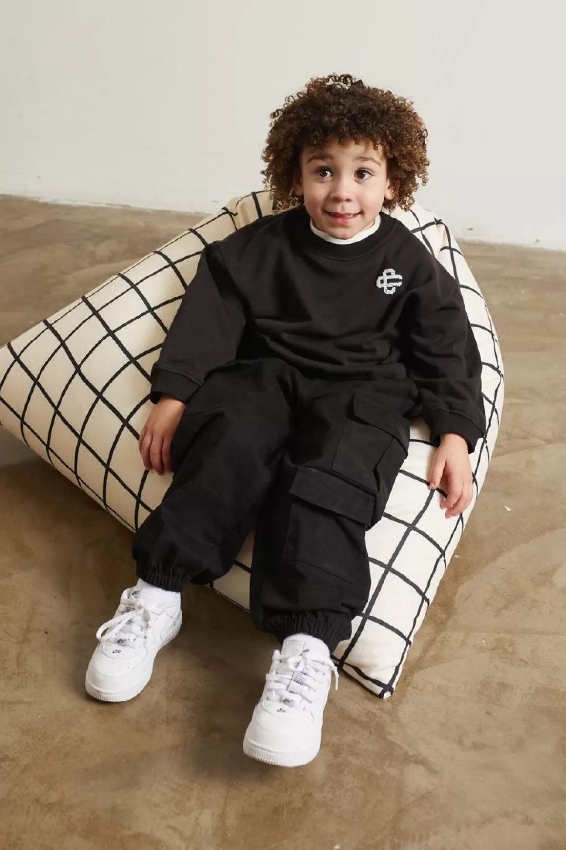 The Couture Club Hoodies>Kids Cracked Emblem Crew Sweatshirt Black