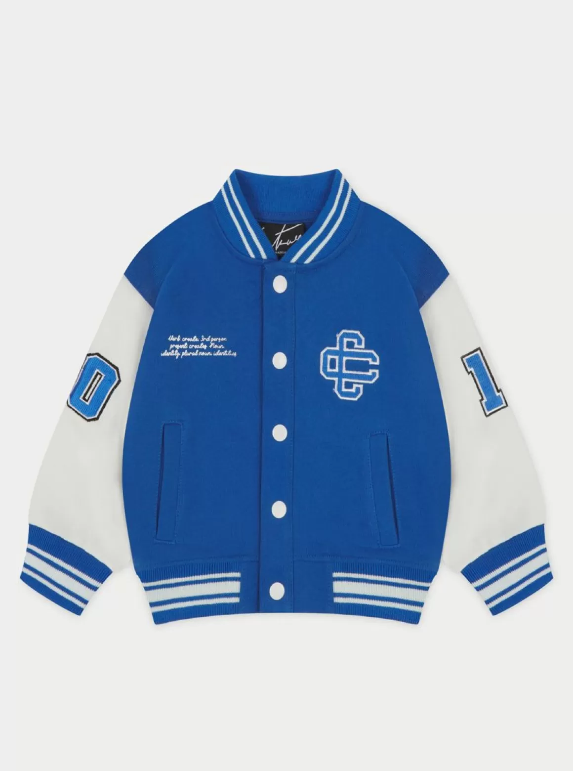 The Couture Club Jackets>Kids Emblem Varsity Bomber Jacket Cobalt