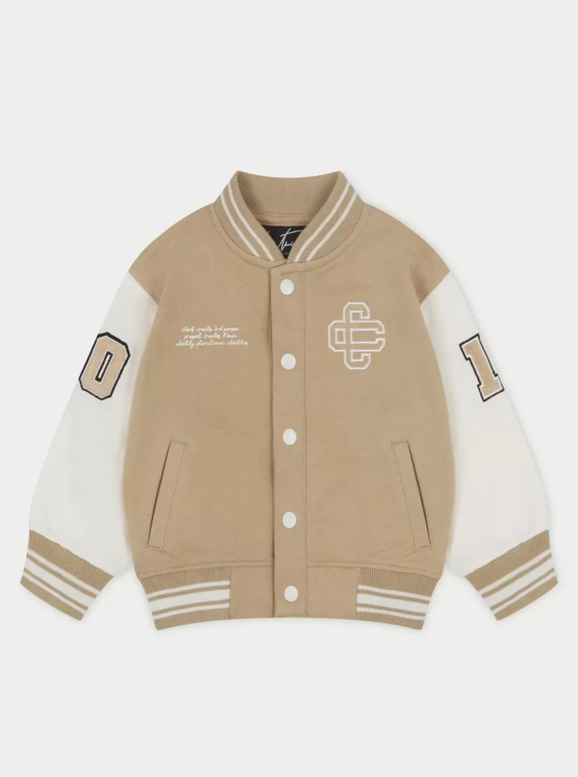 The Couture Club Jackets>Kids Emblem Varsity Bomber Jacket Beige