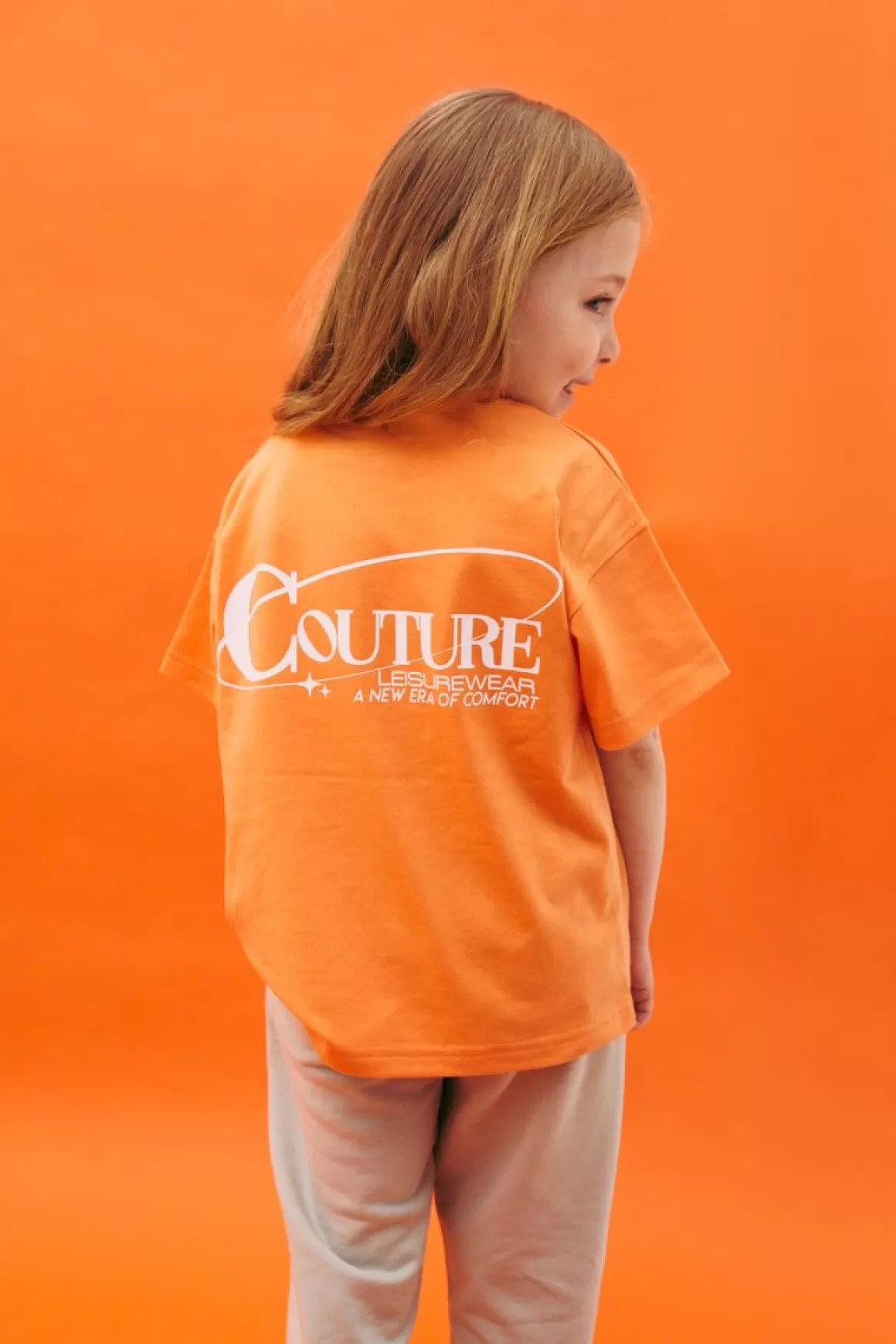 The Couture Club T-Shirts>Kids Globe Print Boxy T-Shirt Orange