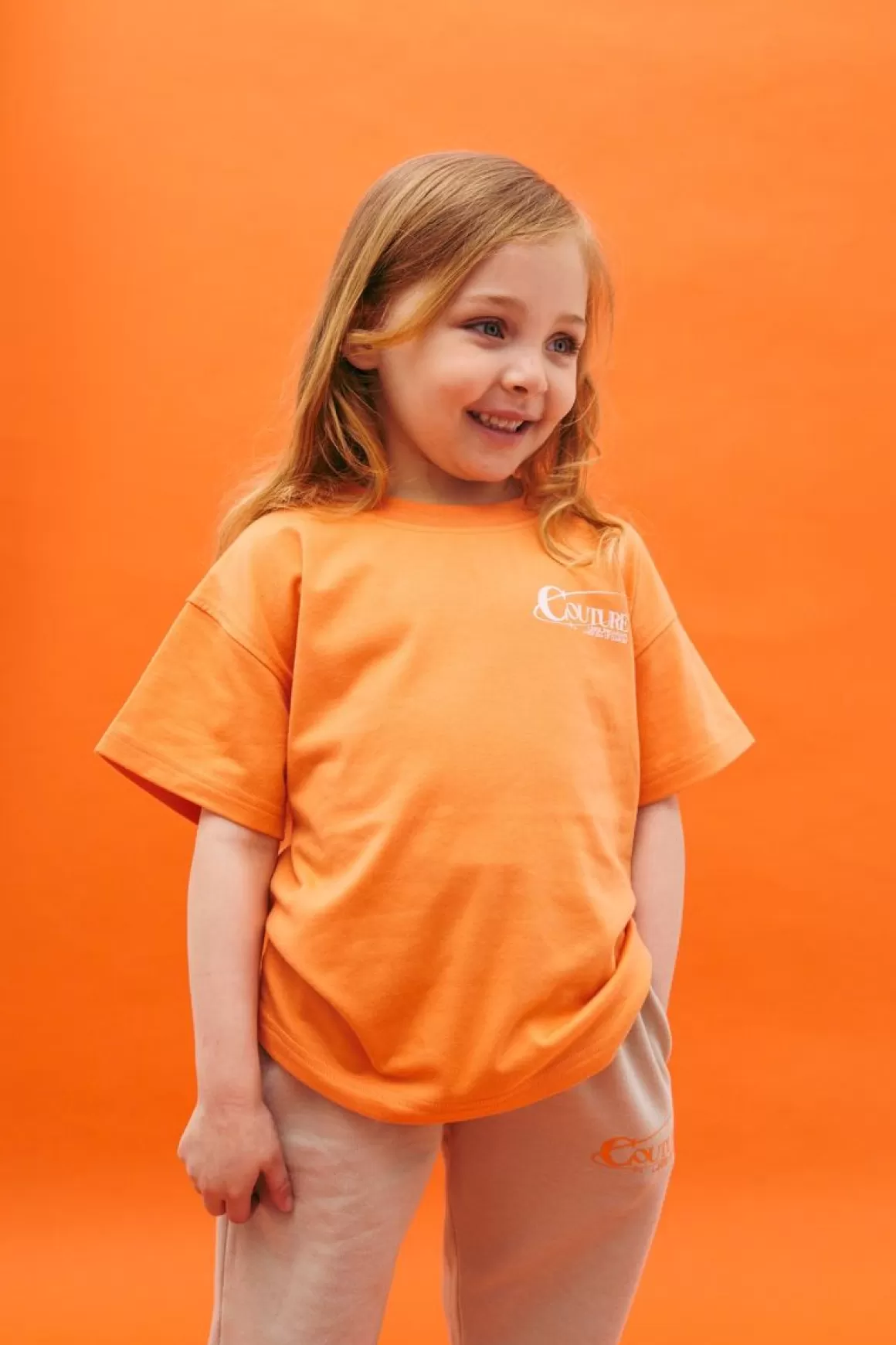 The Couture Club T-Shirts>Kids Globe Print Boxy T-Shirt Orange