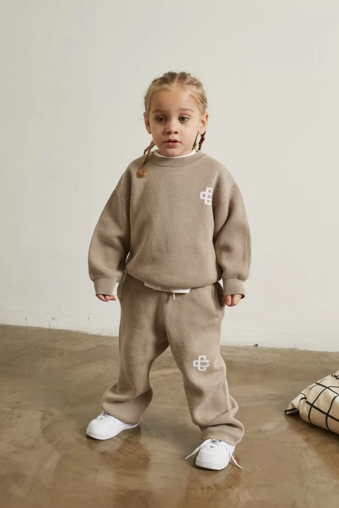 The Couture Club Tracksuits & Sets>Kids Knitted Emblem Crew Beige