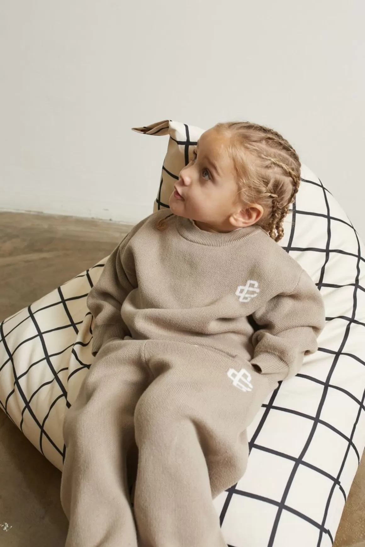 The Couture Club Tracksuits & Sets>Kids Knitted Emblem Jogger Beige