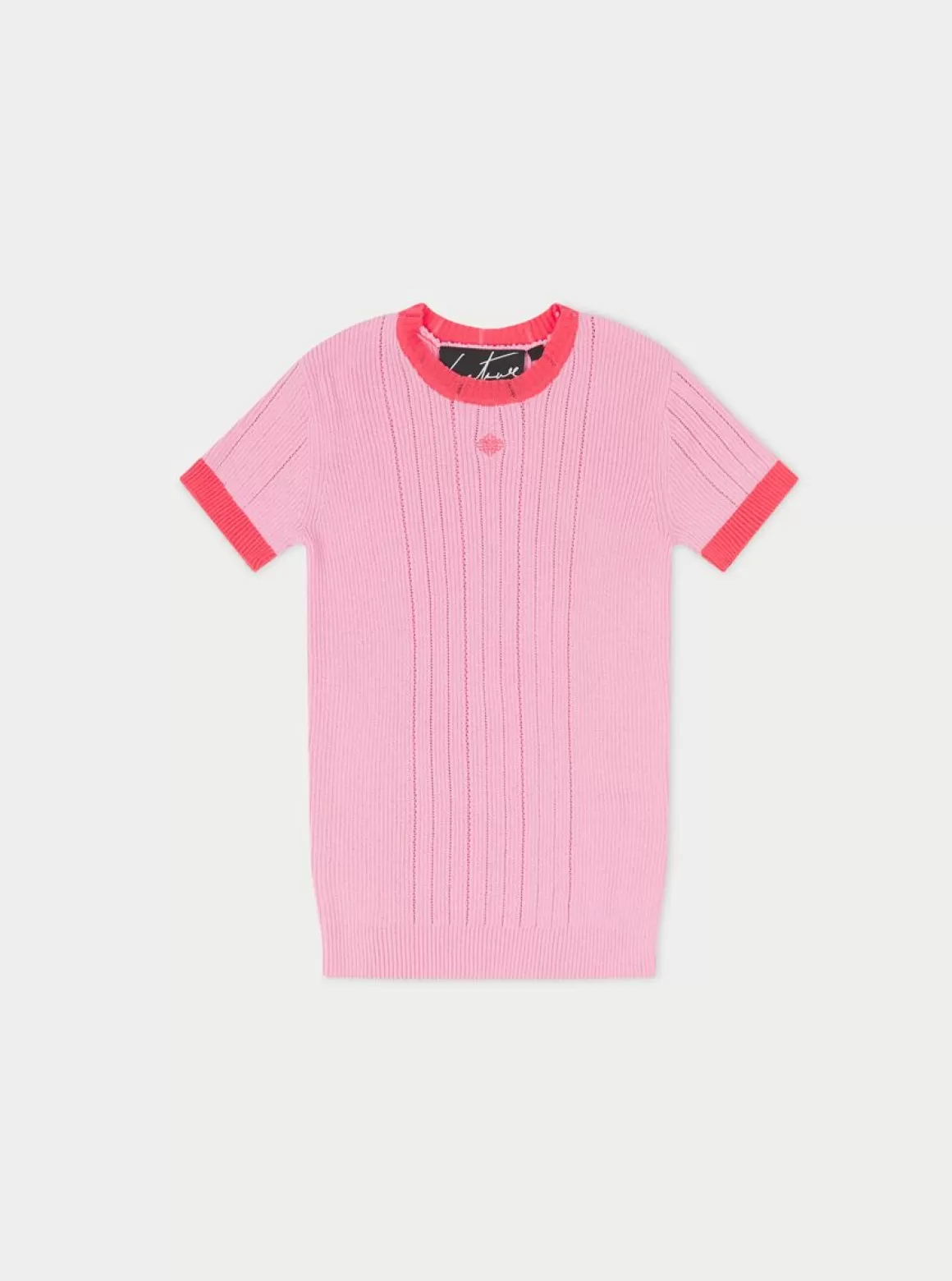 The Couture Club Tops>Knitted Emblem Baby Tee Pink