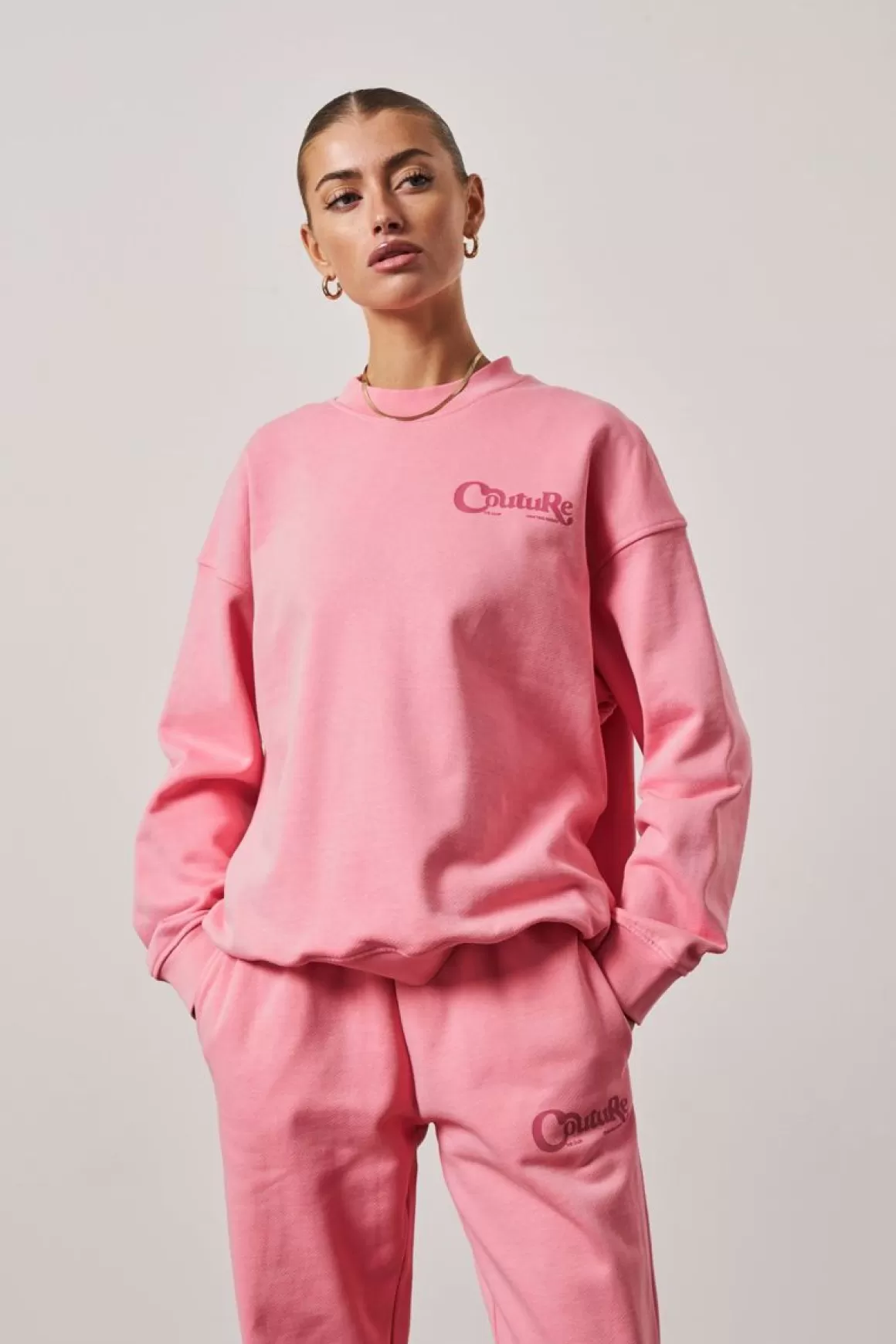 The Couture Club Tracksuits>Mixed Font Couture Logo Crew Pink