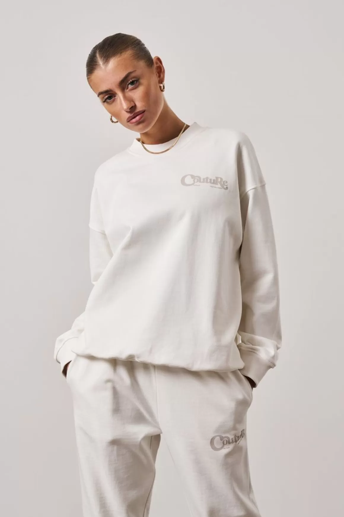 The Couture Club Sweatshirts>Mixed Font Couture Logo Crew Offwhite